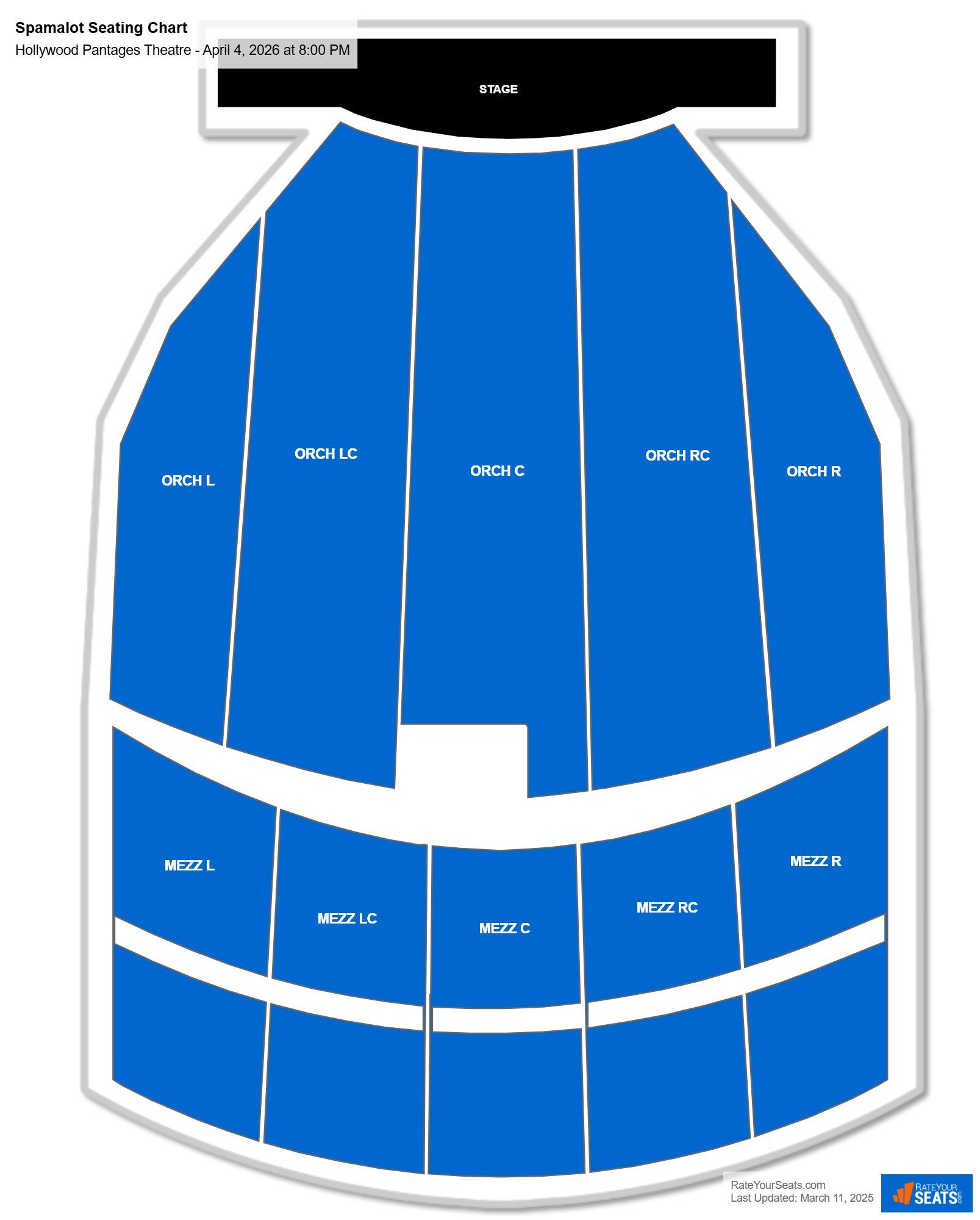 Spamalot seating chart Hollywood Pantages Theatre
