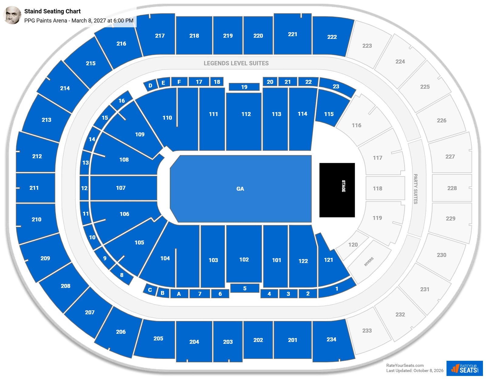 Staind Seating Chart at PPG Paints Arena