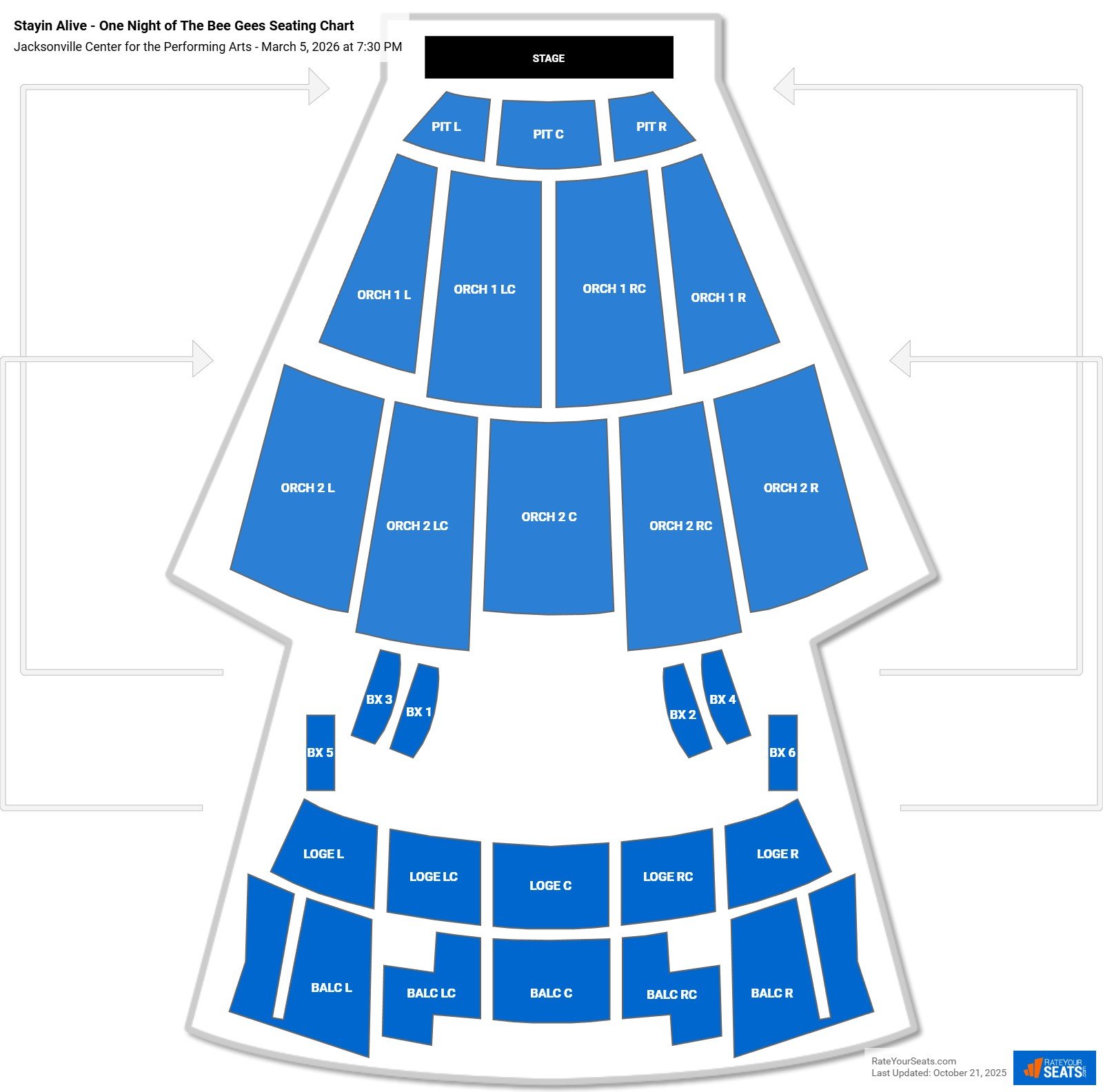 Stayin Alive - One Night of The Bee Gees seating chart Jacksonville Center for the Performing Arts (Moran)