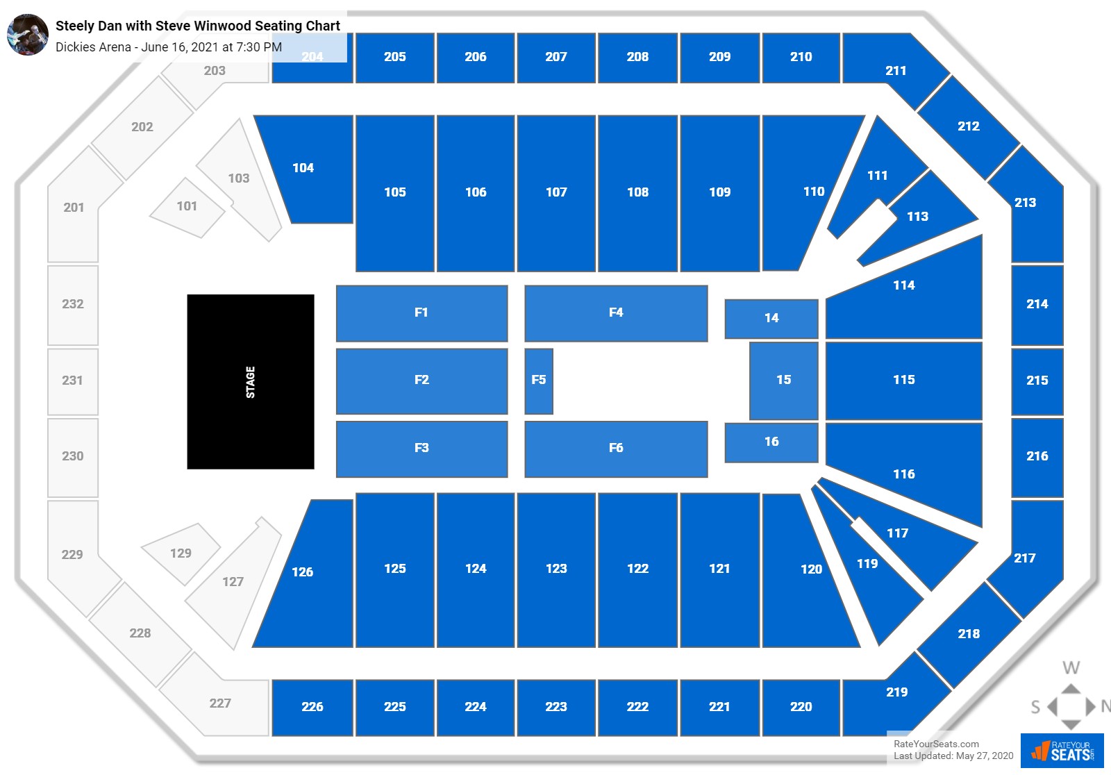 Steely Dan with Steve Winwood seating chart Dickies Arena