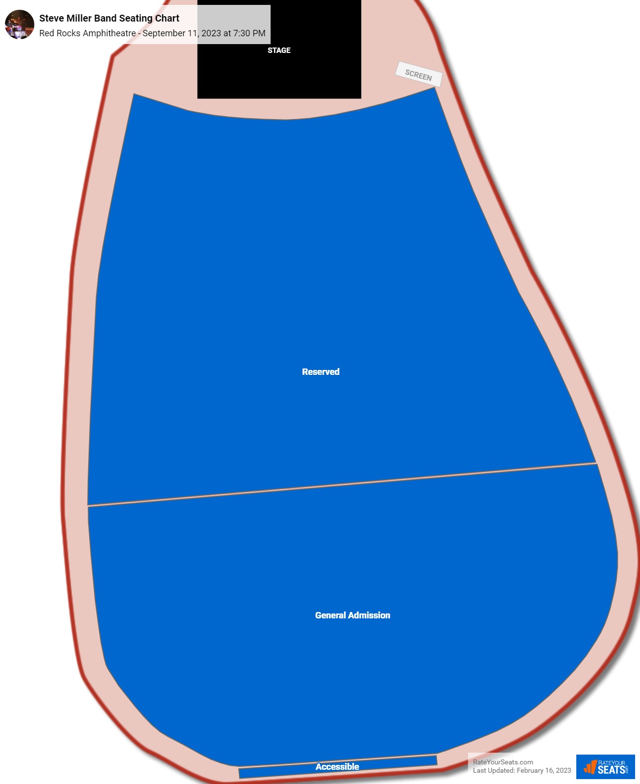 Steve Miller Band seating chart Red Rocks Amphitheatre