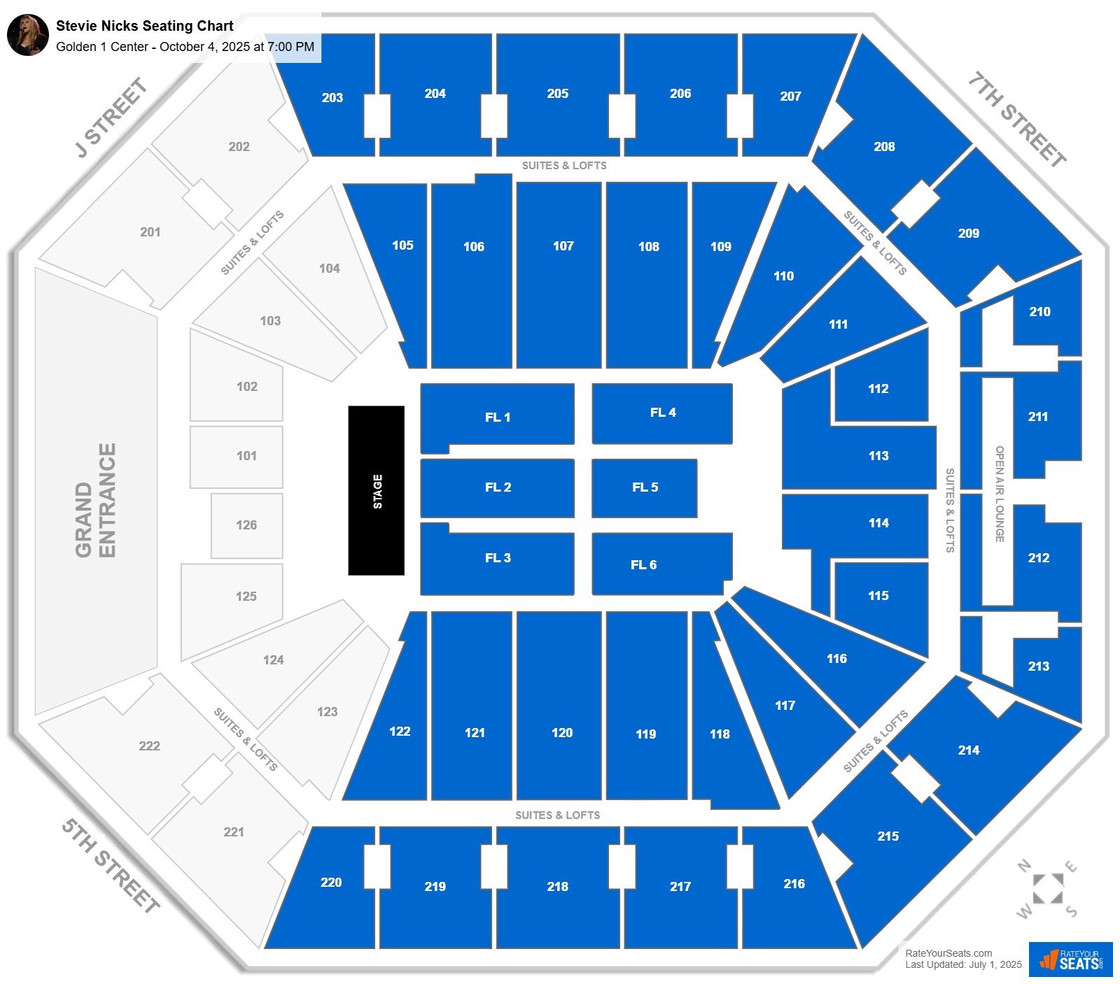 Stevie Nicks seating chart Golden 1 Center