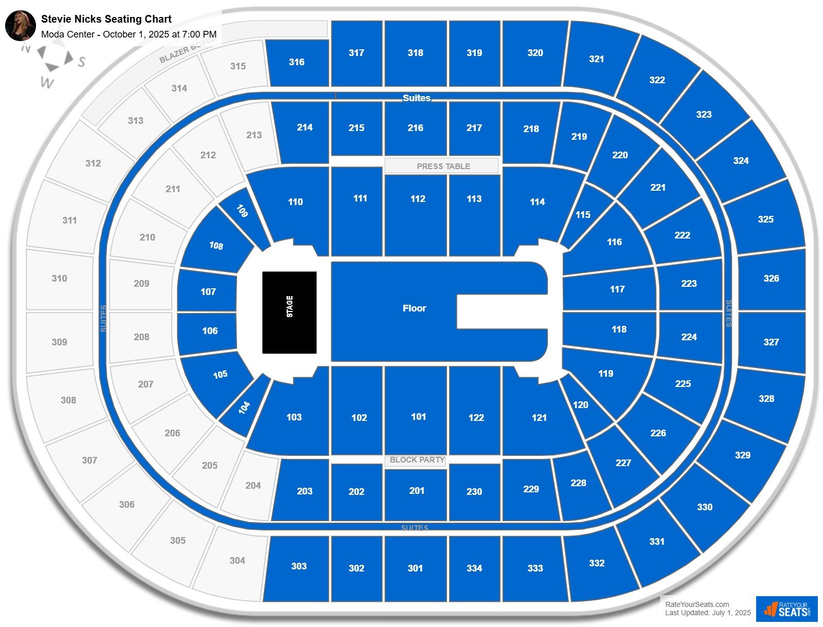 Stevie Nicks seating chart Moda Center