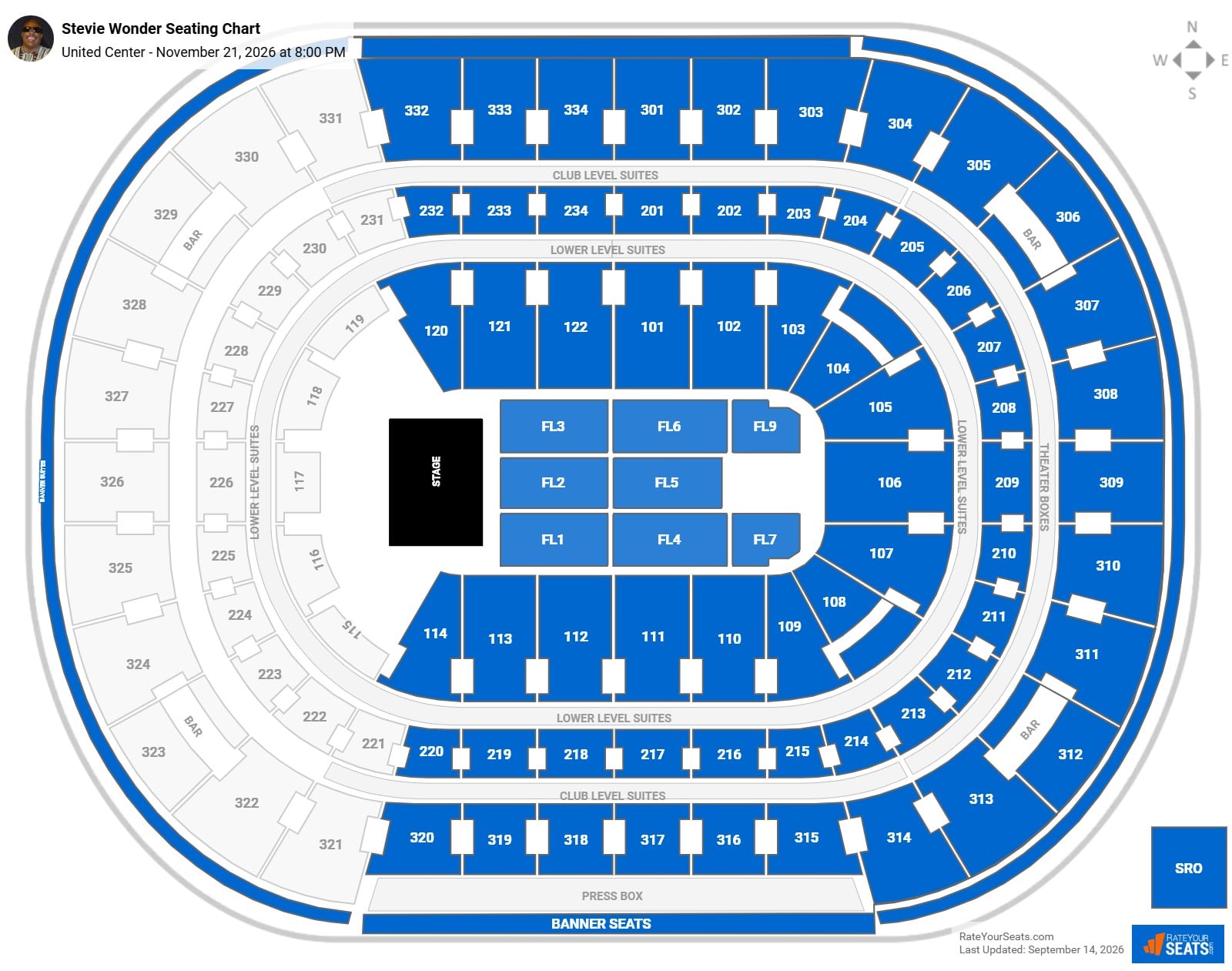Stevie Wonder Seating Chart at United Center
