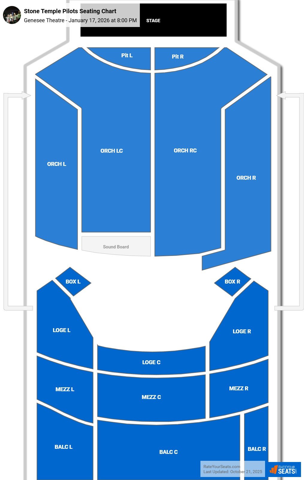 Stone Temple Pilots seating chart Genesee Theatre
