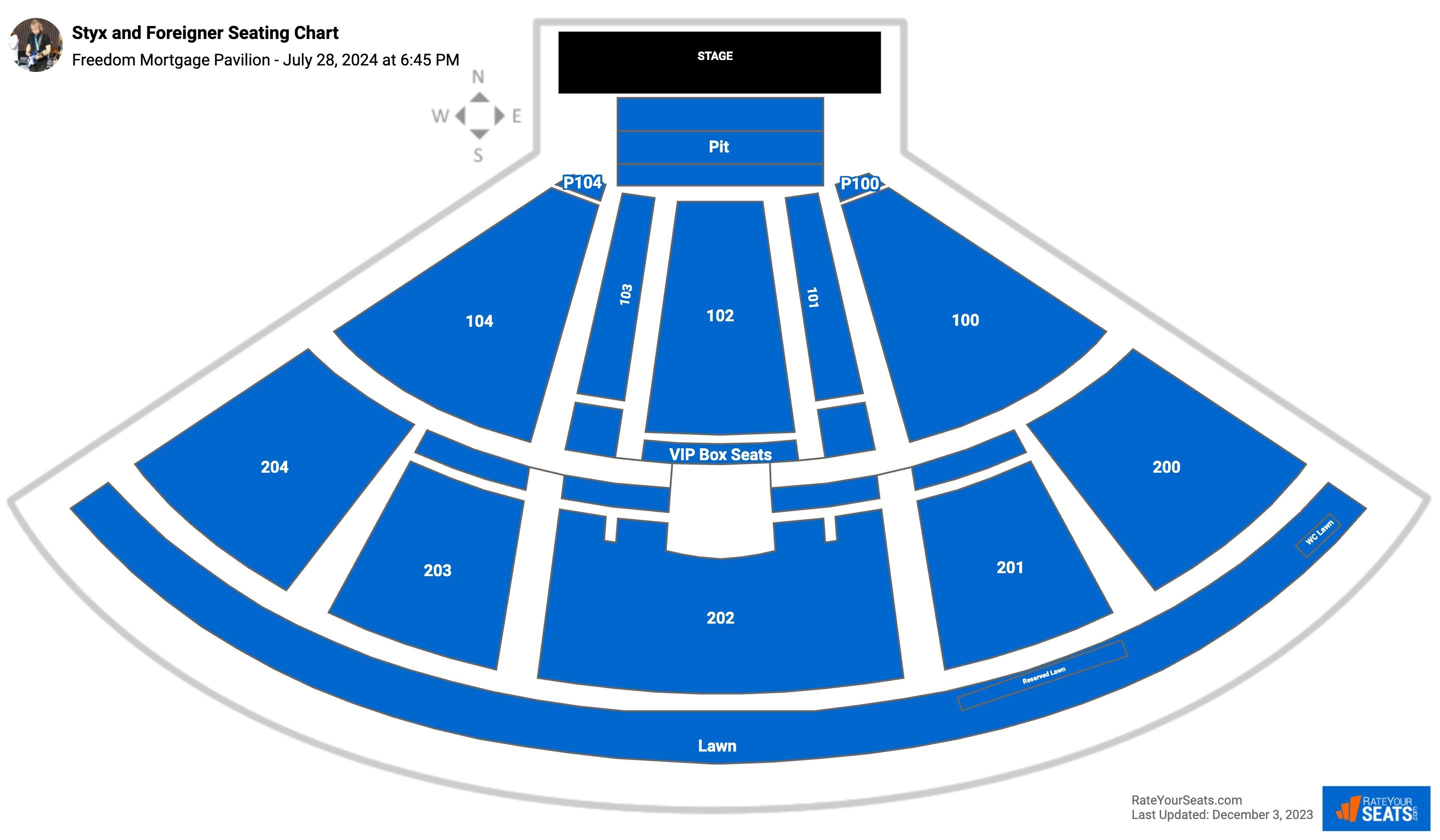 Styx and Foreigner seating chart Freedom Mortgage Pavilion