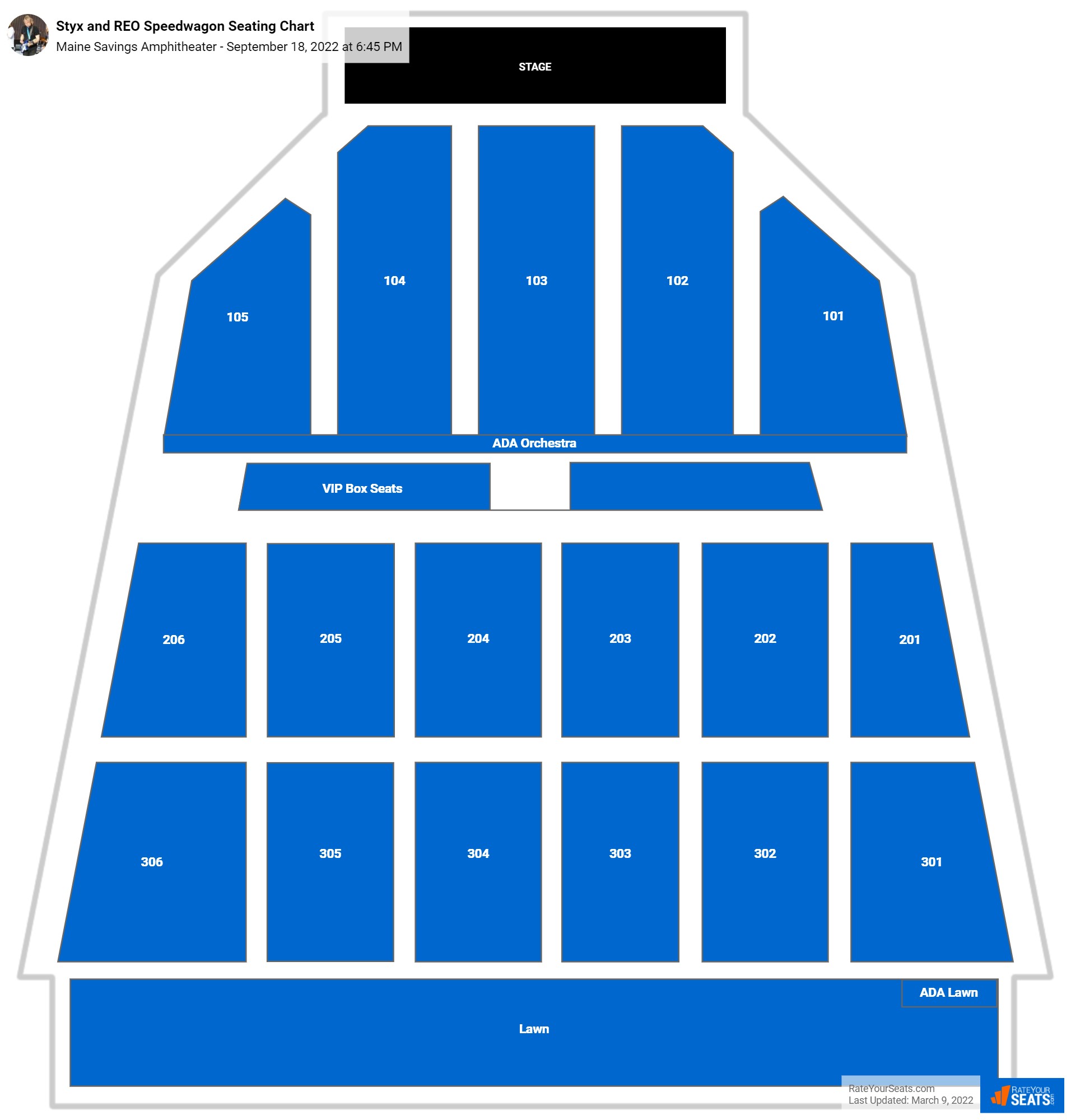 Styx and REO Speedwagon seating chart Maine Savings Amphitheater