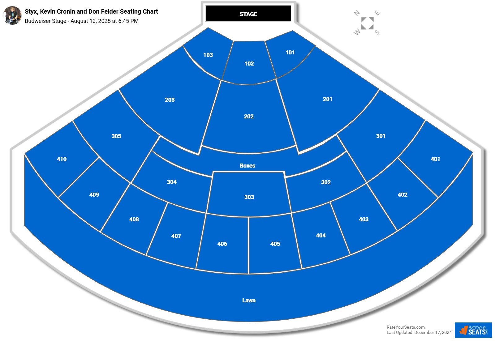 Styx, Kevin Cronin and Don Felder seating chart Budweiser Stage