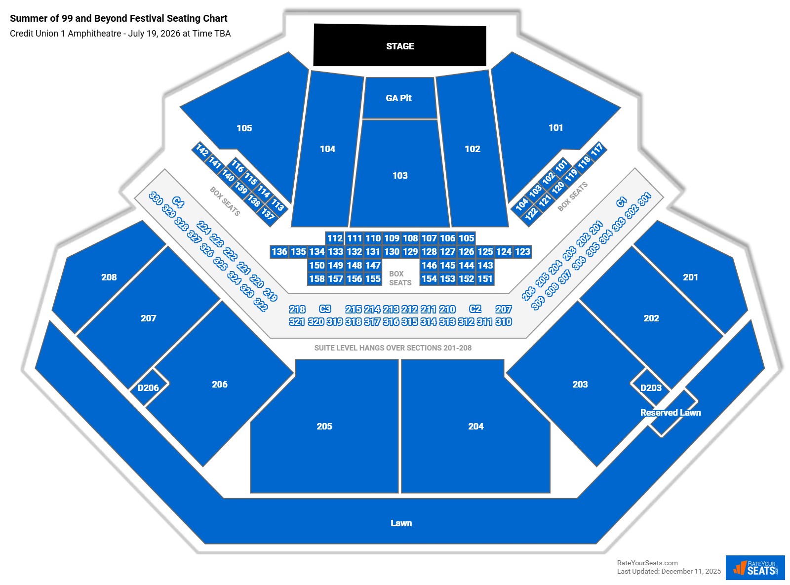 Summer of 99 and Beyond Festival - Sunday (Creed, Bush, Mammoth) Seating Chart at Credit Union 1 Amphitheatre