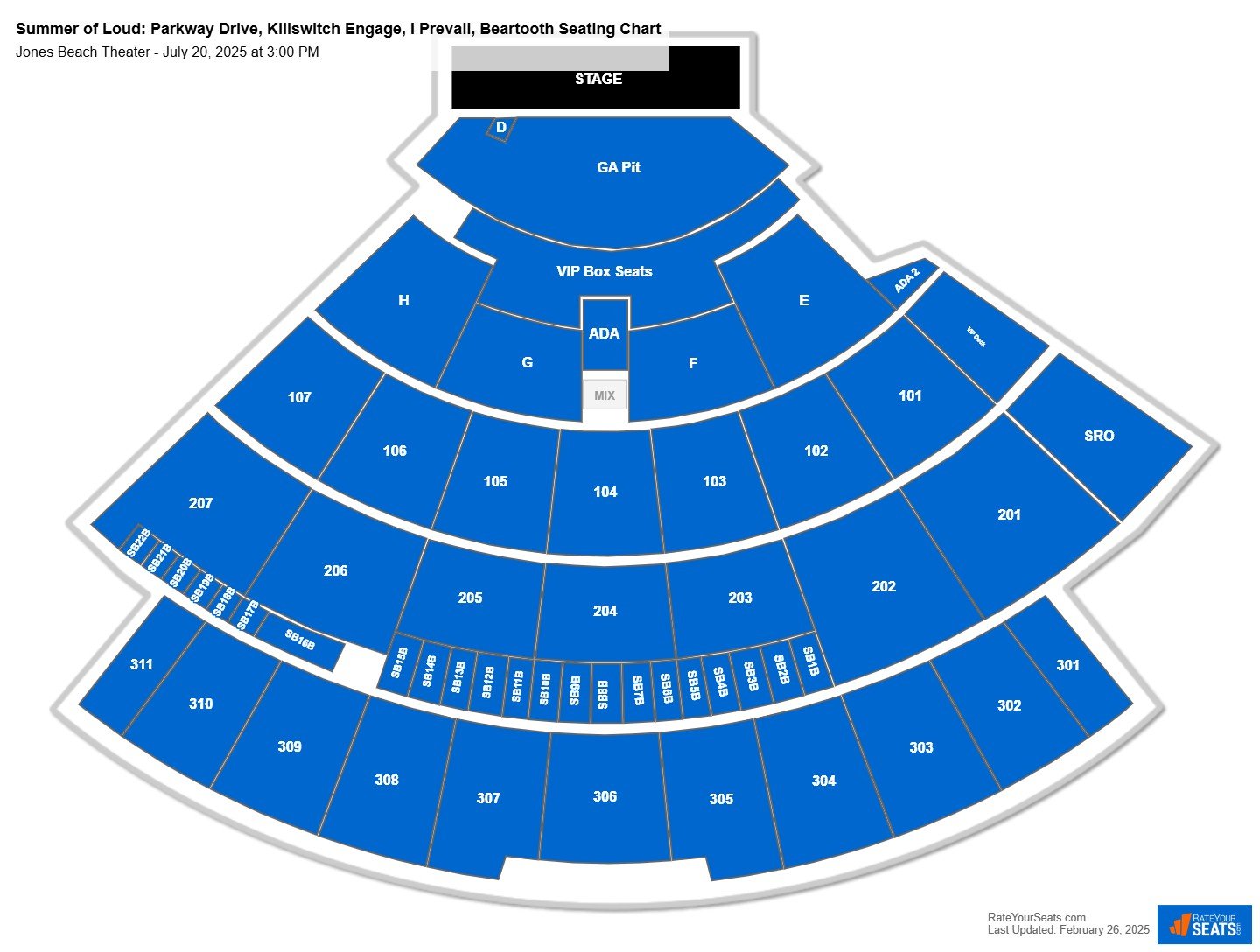 Summer of Loud: Parkway Drive, Killswitch Engage, I Prevail, Beartooth seating chart Jones Beach Theater
