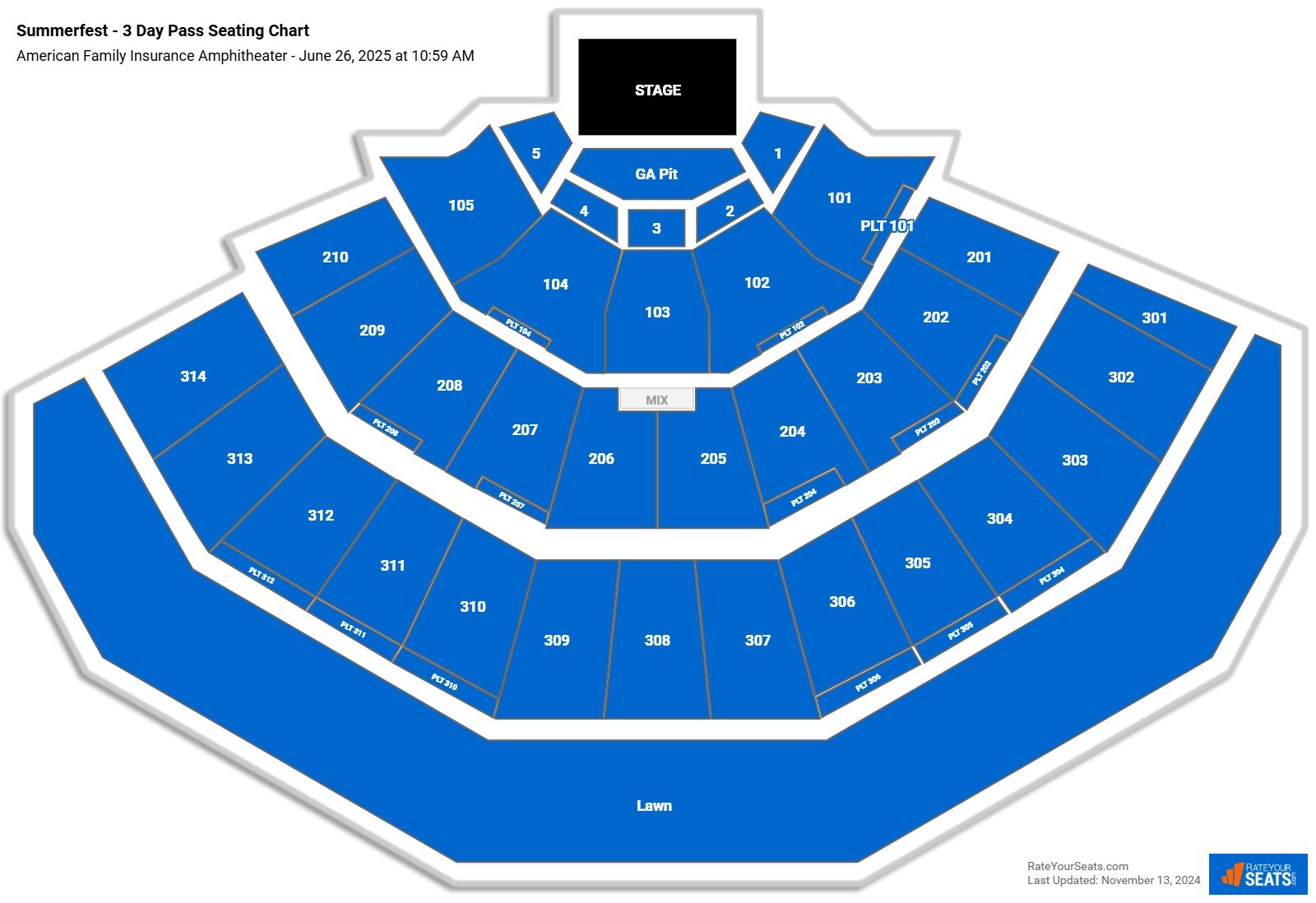 2025 Summerfest - 3 Day Pass seating chart American Family Insurance Amphitheater