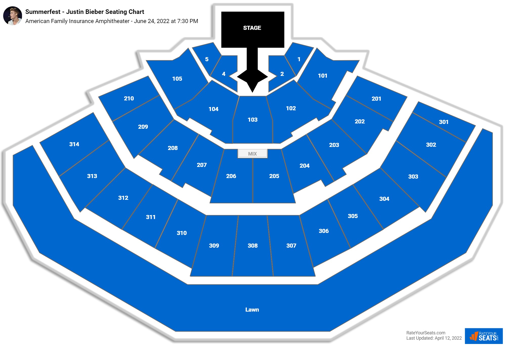 Summerfest - Justin Bieber, Jaden, Harry Hudson, Teo seating chart American Family Insurance Amphitheater
