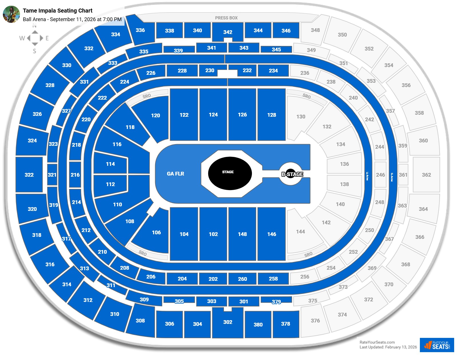Tame Impala seating chart Ball Arena