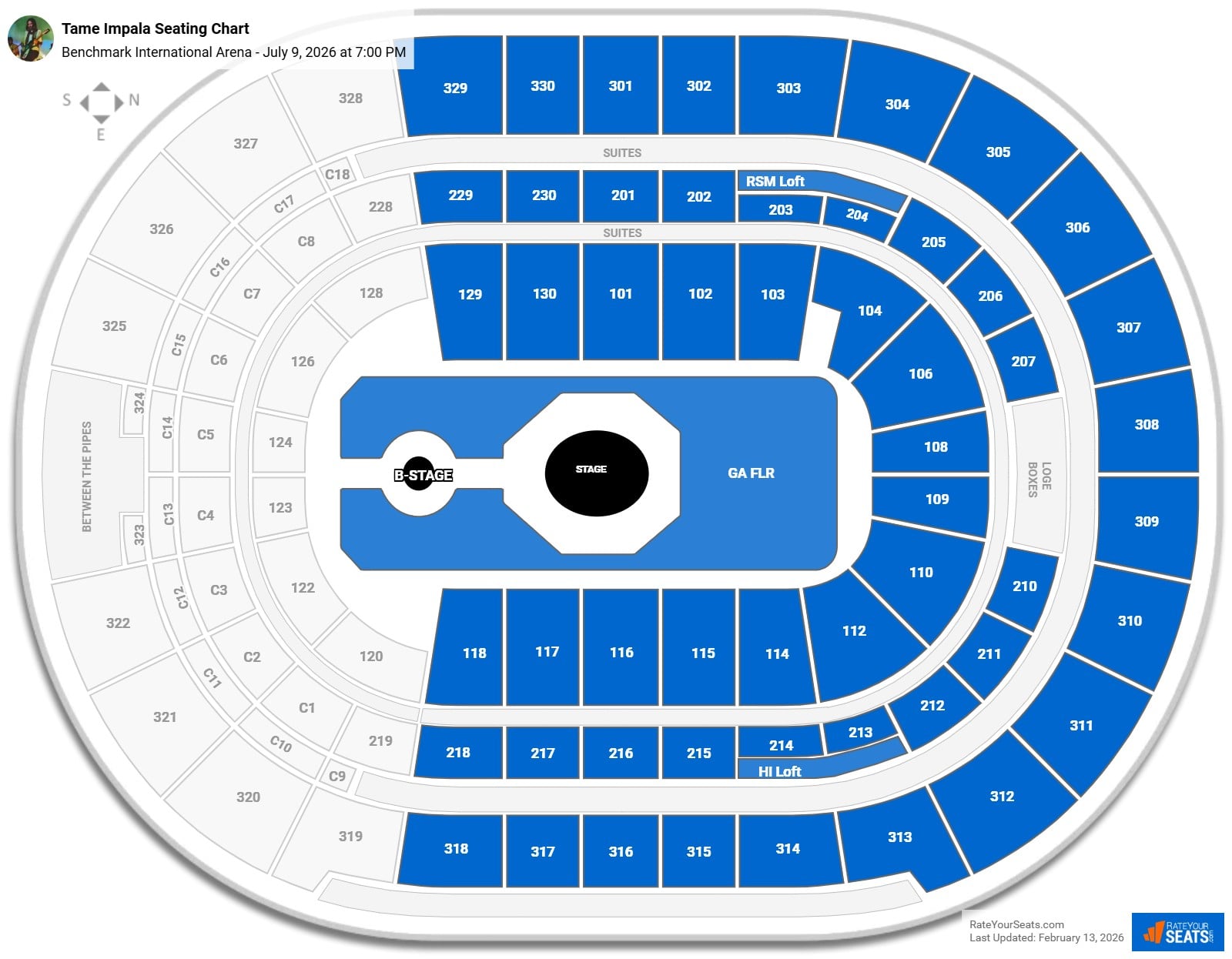 Tame Impala seating chart Benchmark International Arena