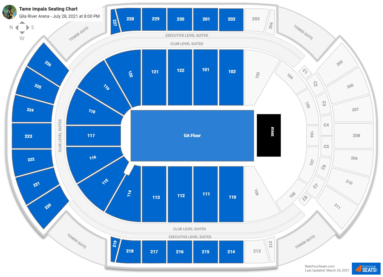 Tame Impala seating chart Gila River Arena