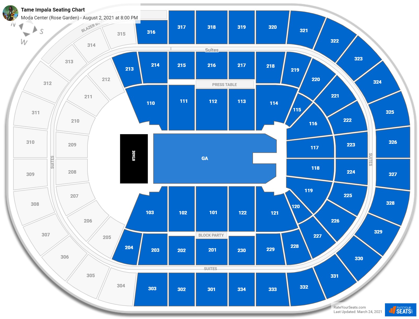 Tame Impala seating chart Moda Center (Rose Garden)