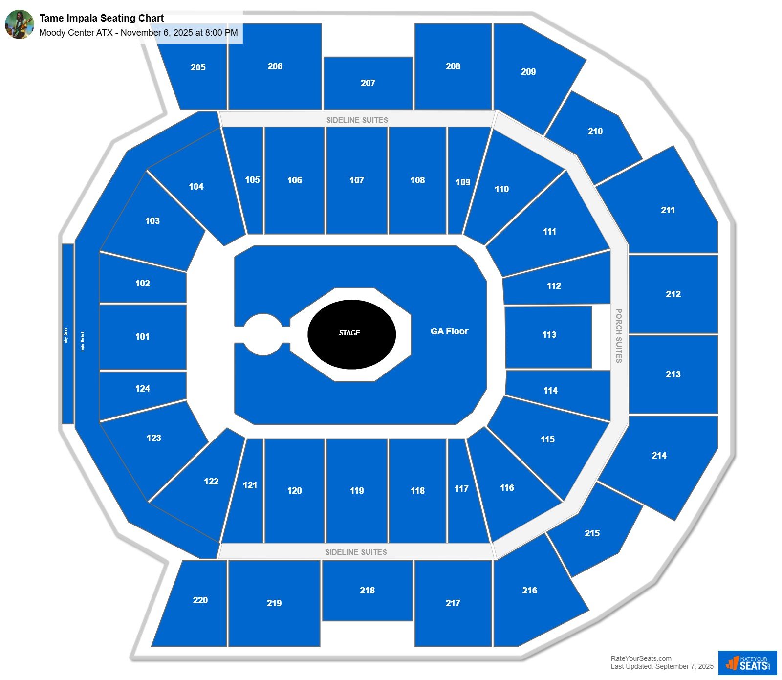 Tame Impala seating chart Moody Center ATX