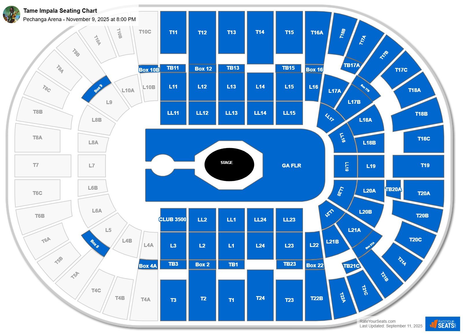 Tame Impala seating chart Pechanga Arena