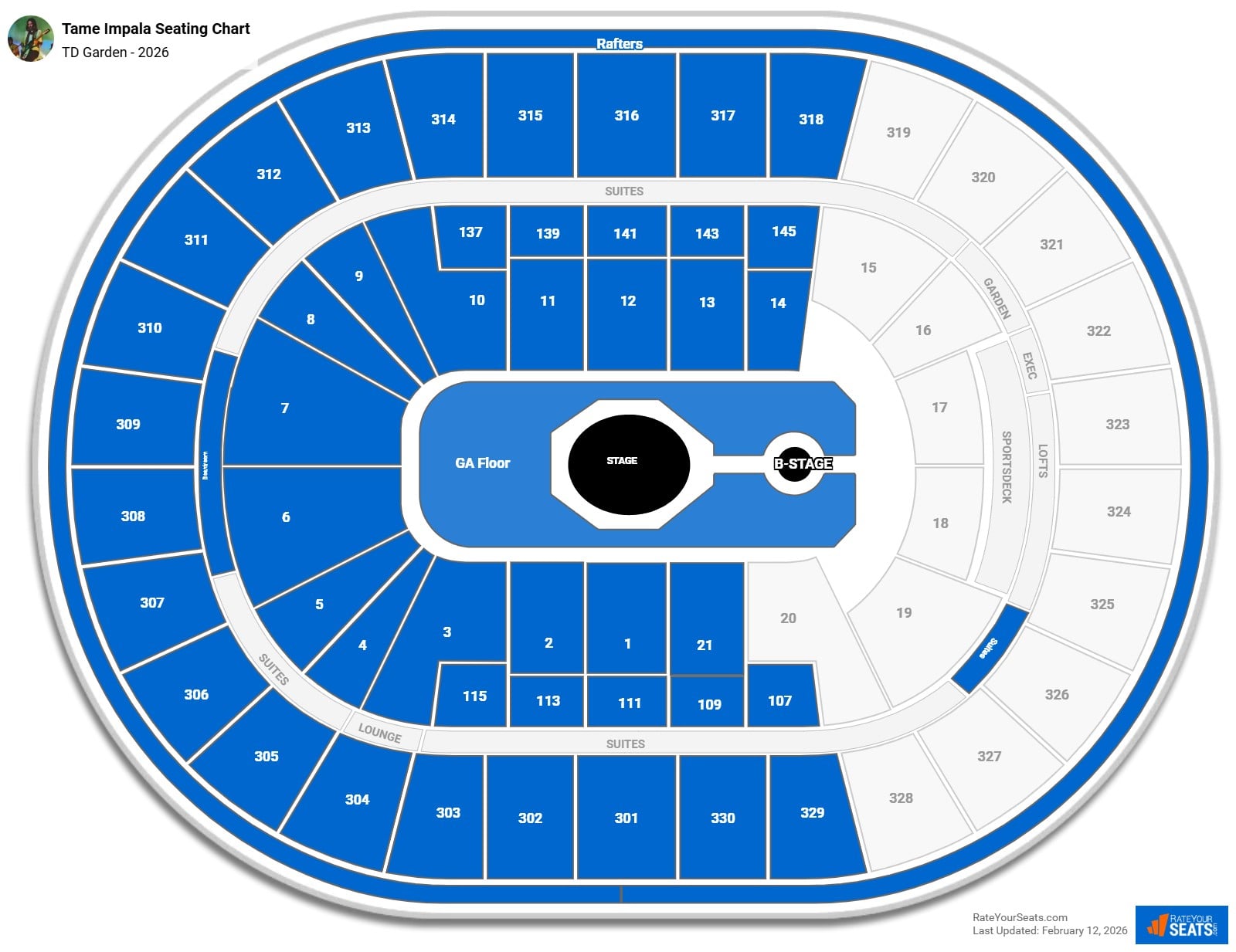 Tame Impala seating chart TD Garden