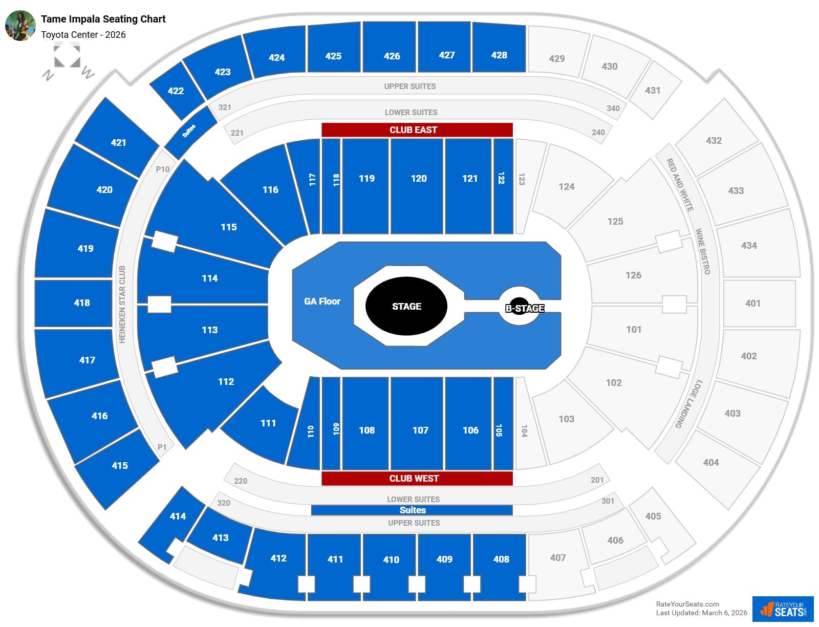 Tame Impala seating chart Toyota Center