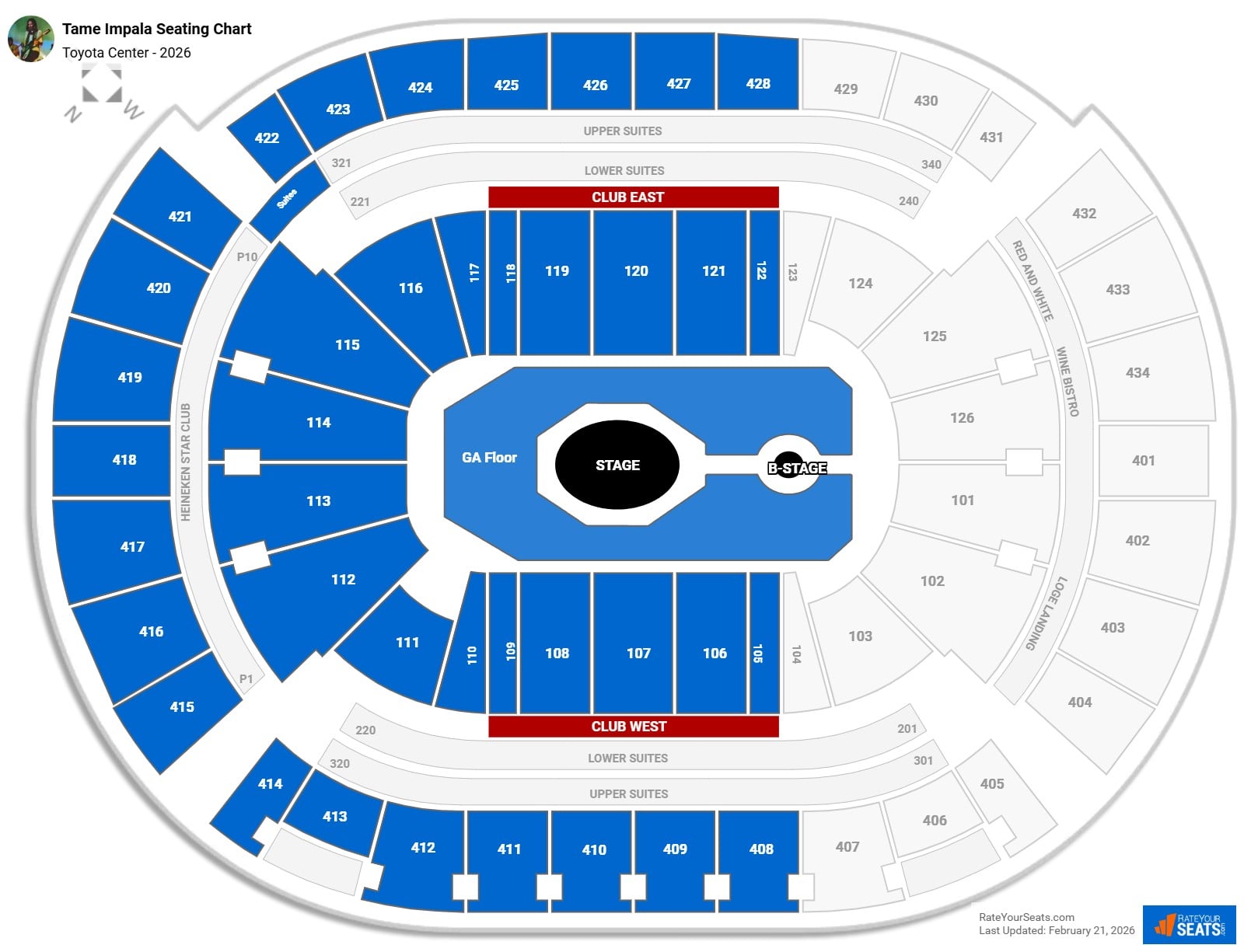 Tame Impala seating chart Toyota Center