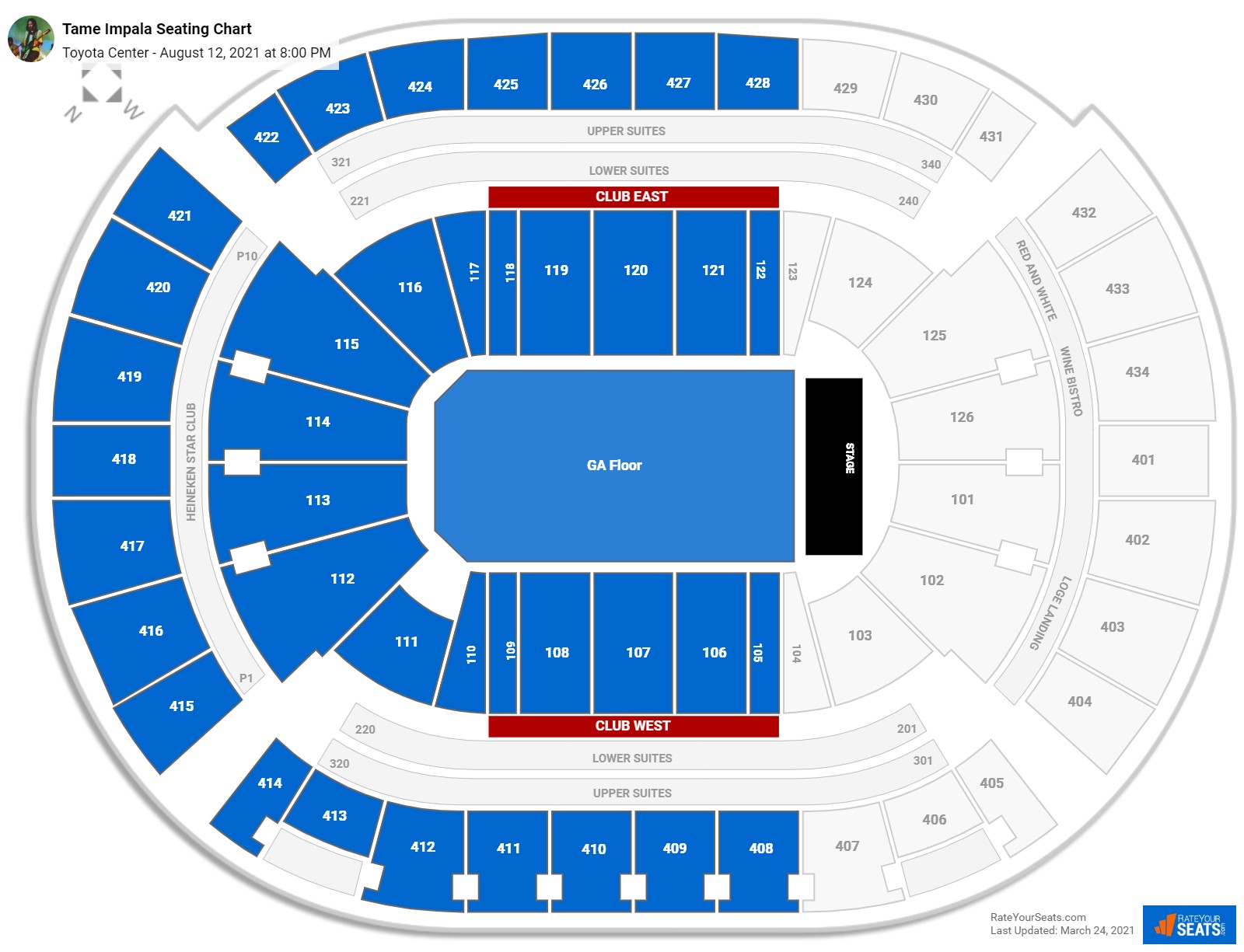 Tame Impala seating chart Toyota Center