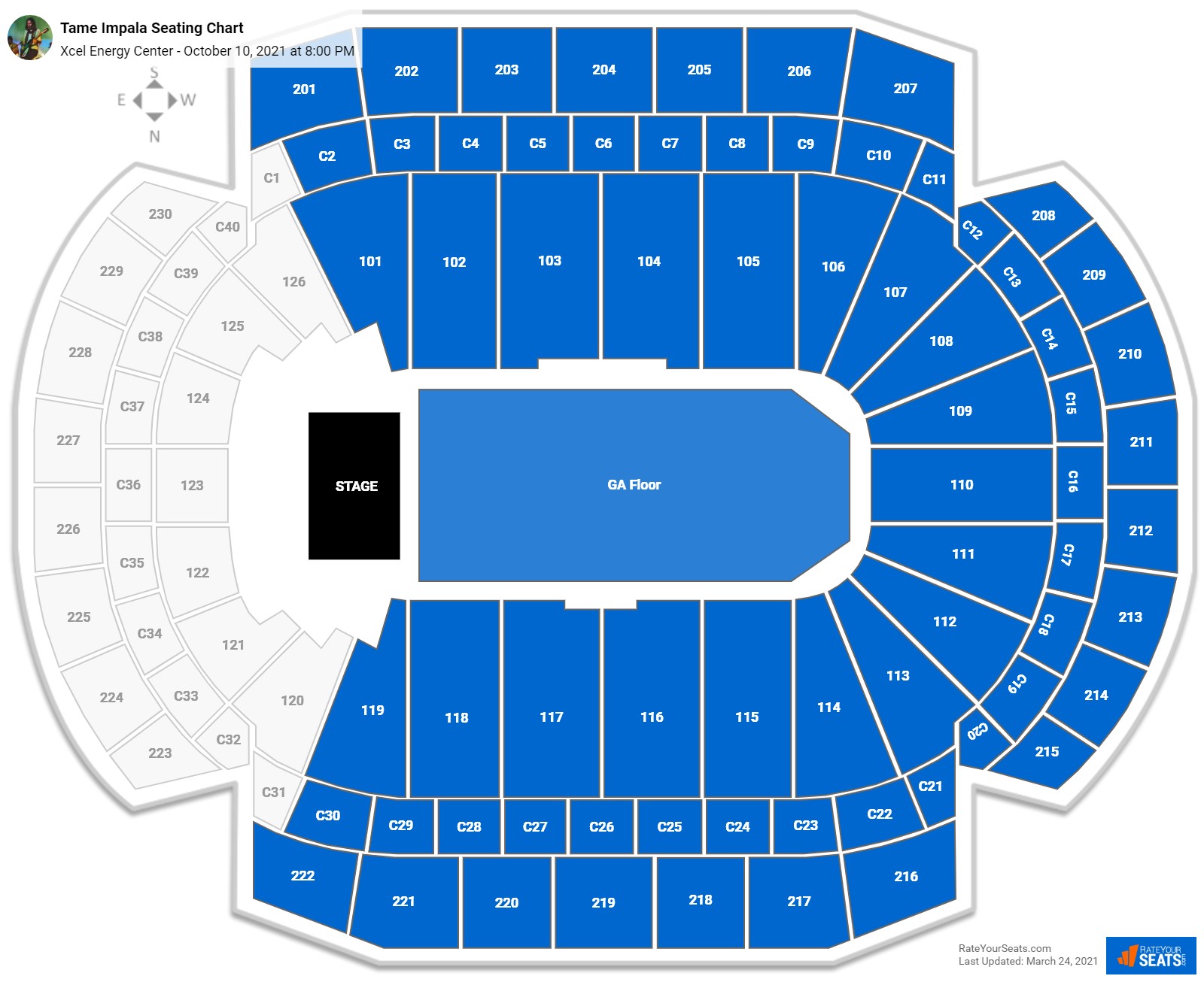 Tame Impala seating chart Xcel Energy Center