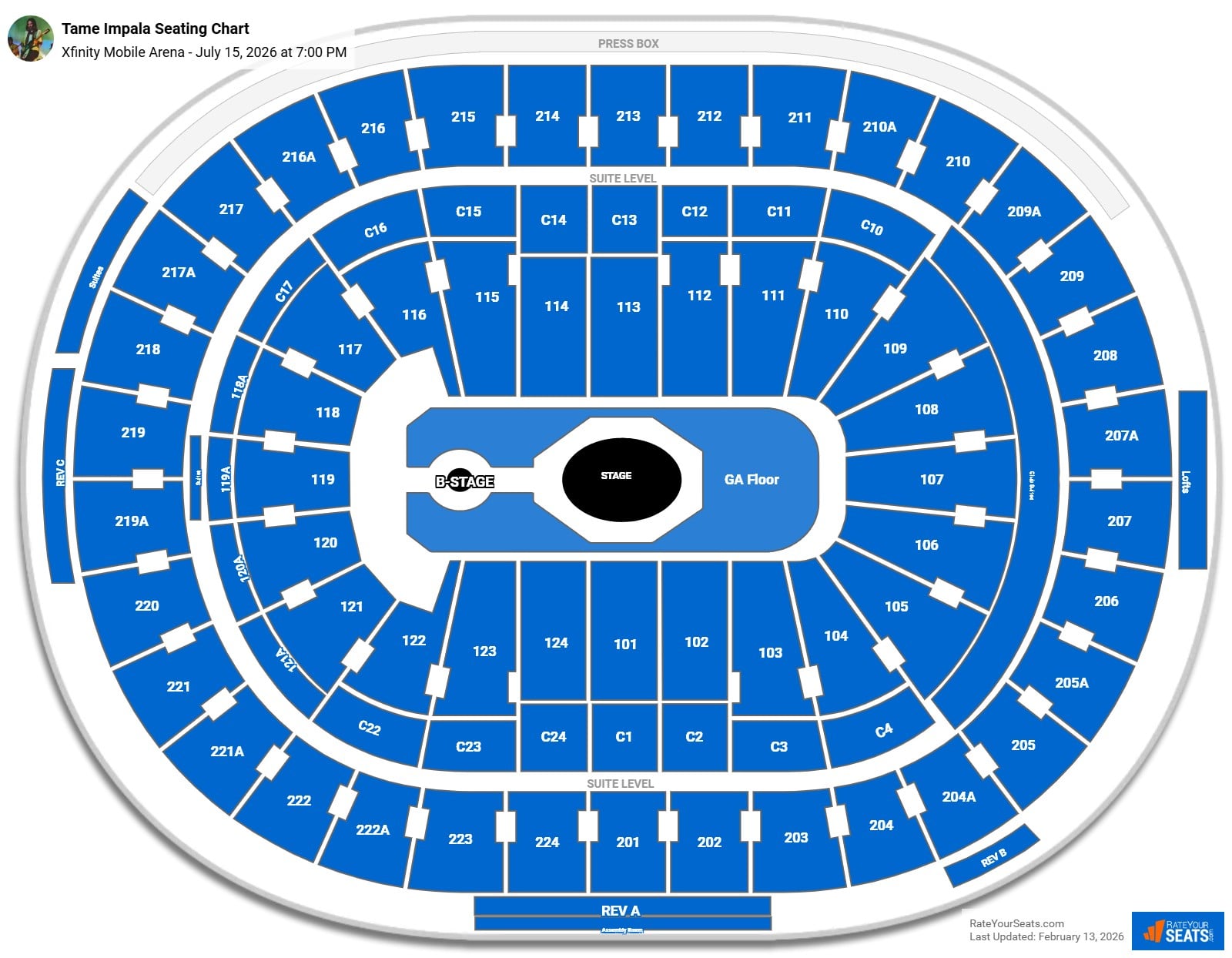 Tame Impala seating chart Xfinity Mobile Arena