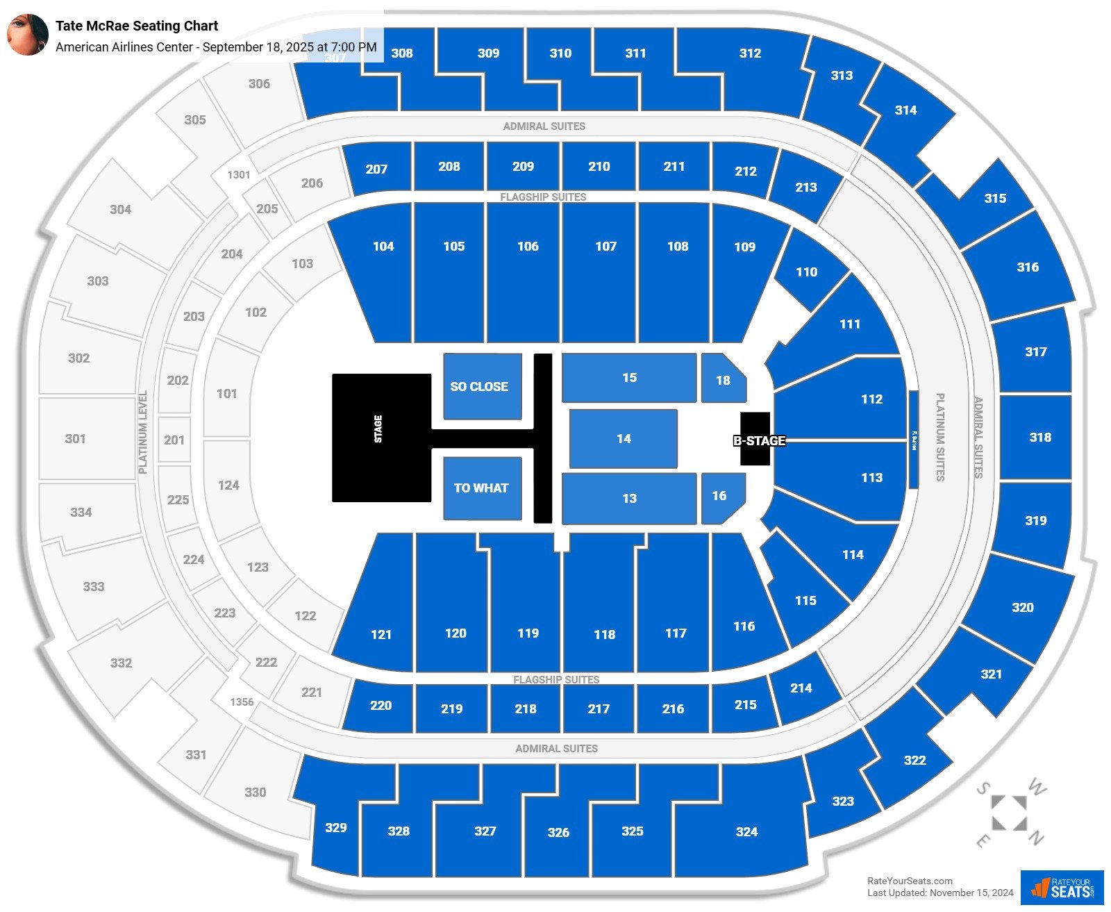 Tate McRae seating chart American Airlines Center
