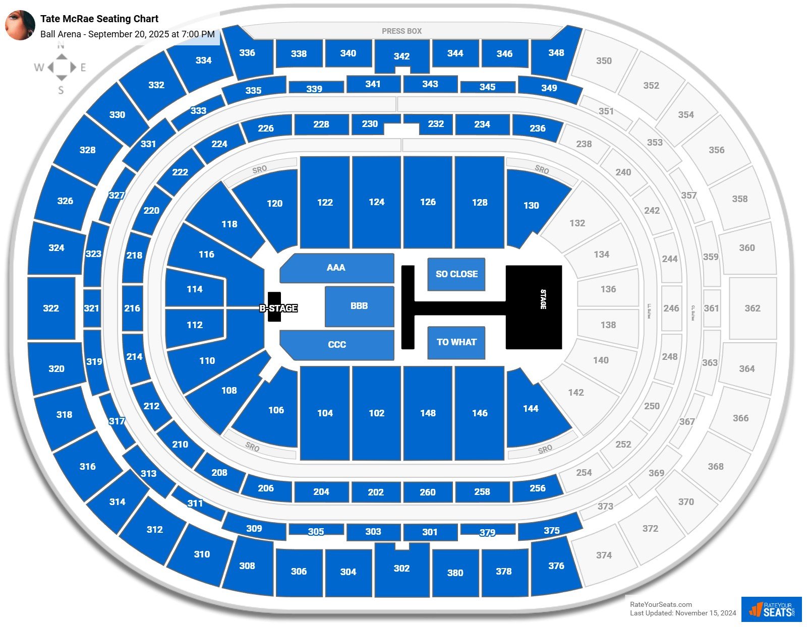 Tate McRae seating chart Ball Arena