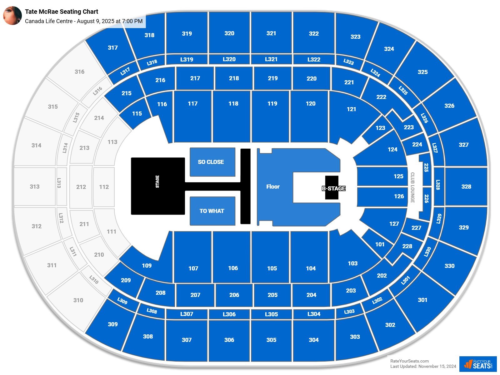 Tate McRae seating chart Canada Life Centre