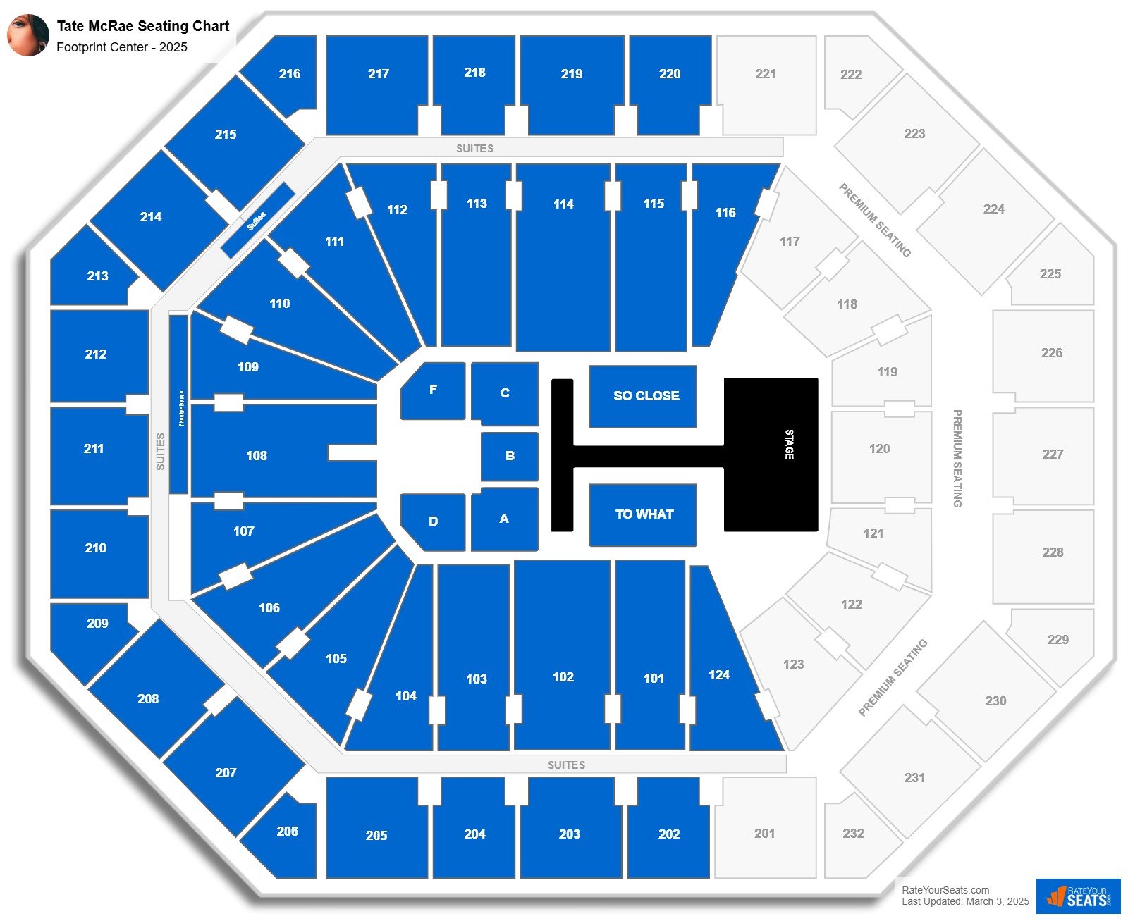Tate McRae seating chart PHX Arena