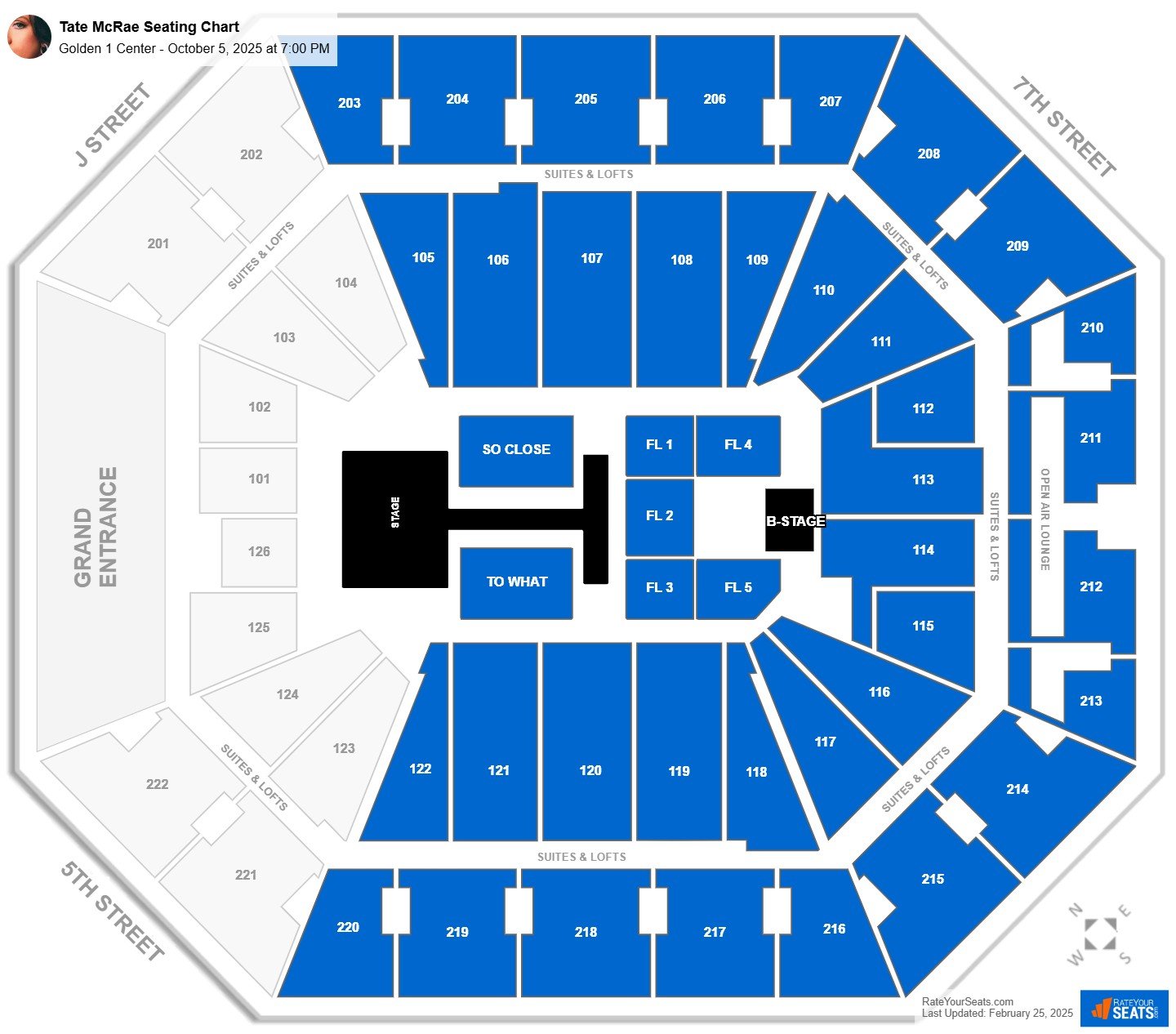 Tate McRae seating chart Golden 1 Center