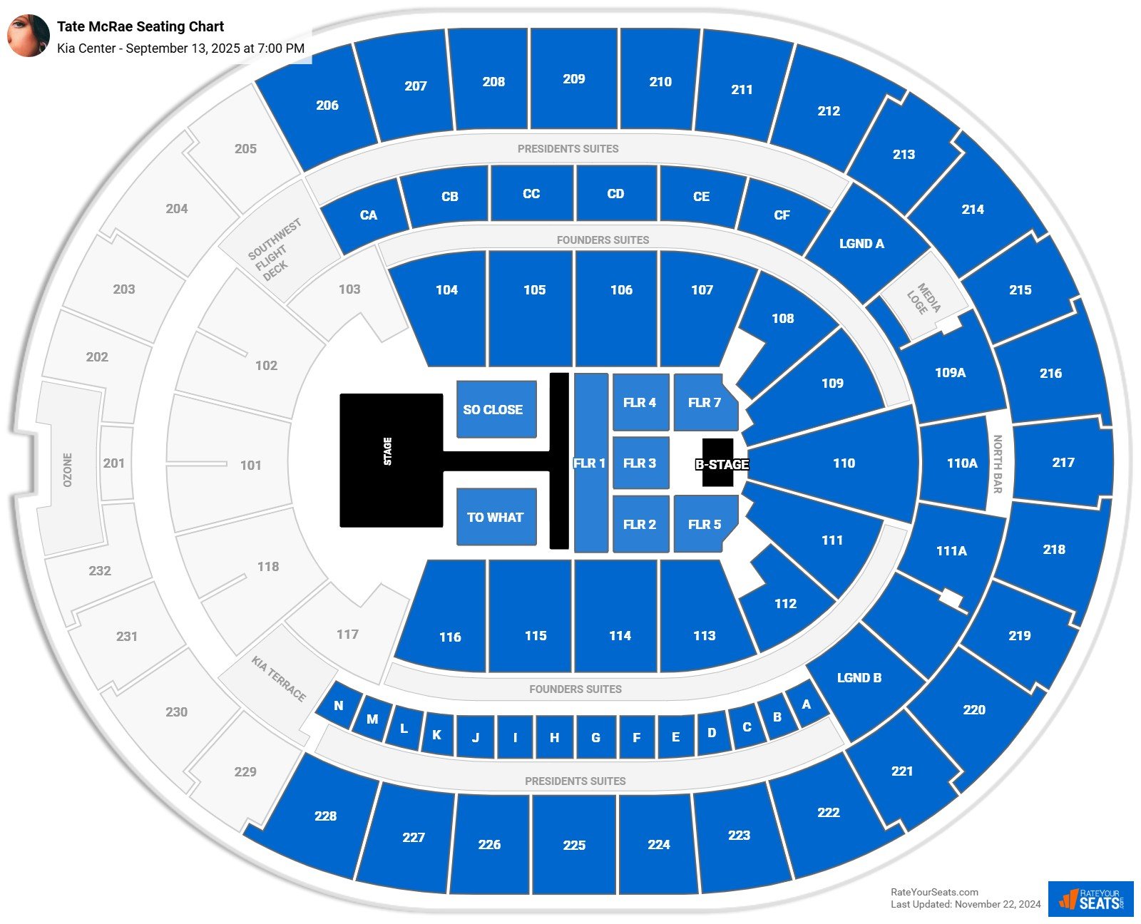Tate McRae seating chart Kia Center