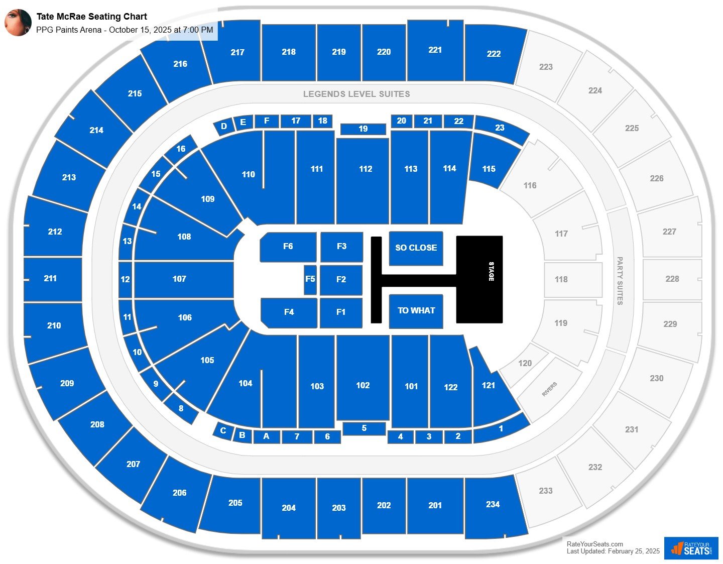 Tate McRae seating chart PPG Paints Arena