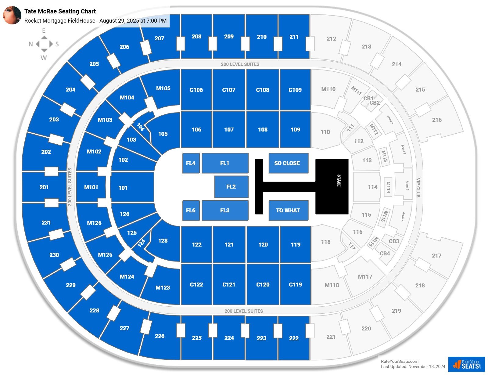 Tate McRae seating chart Rocket Arena