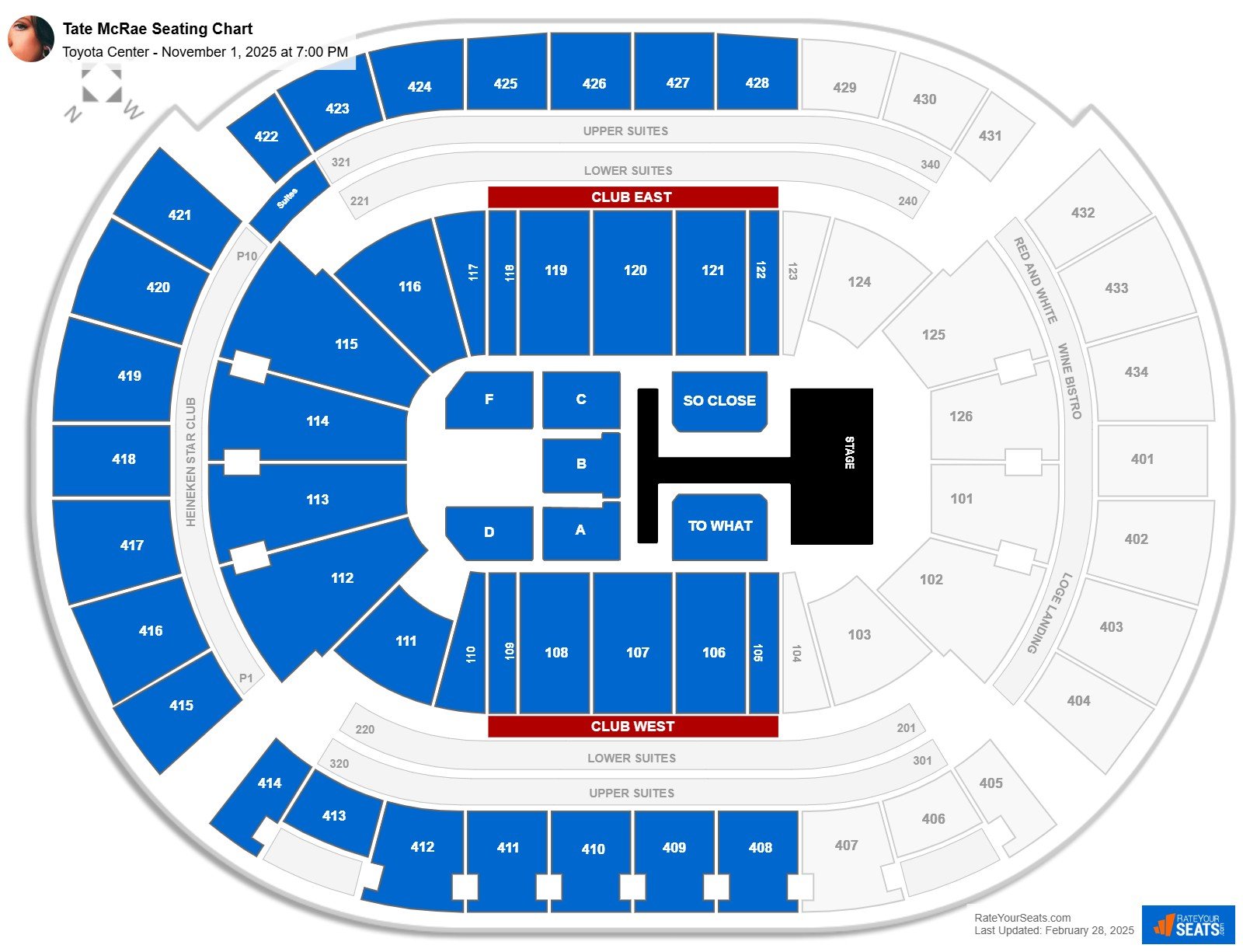 Tate McRae seating chart Toyota Center