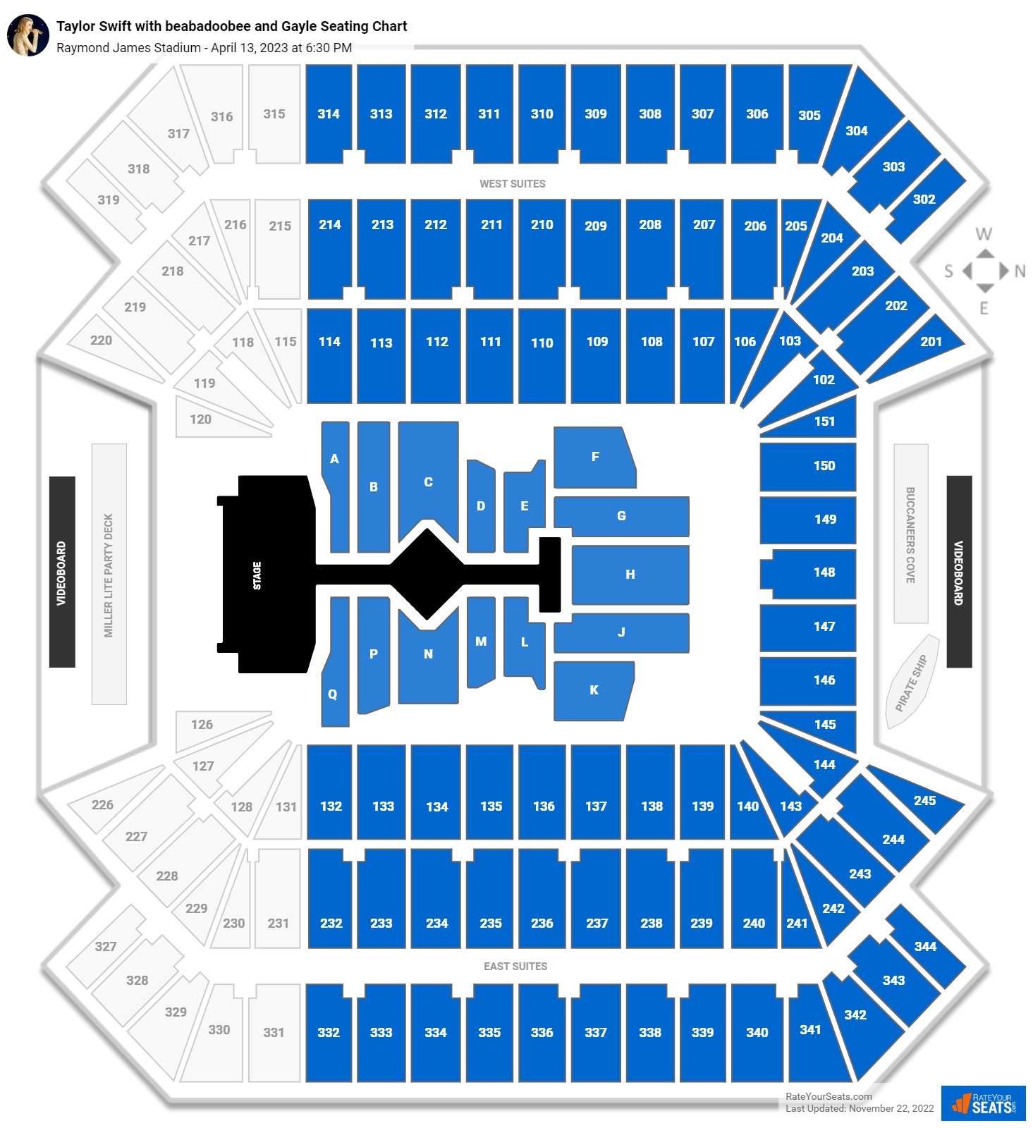 Taylor Swift with beabadoobee and Gayle seating chart Raymond James Stadium