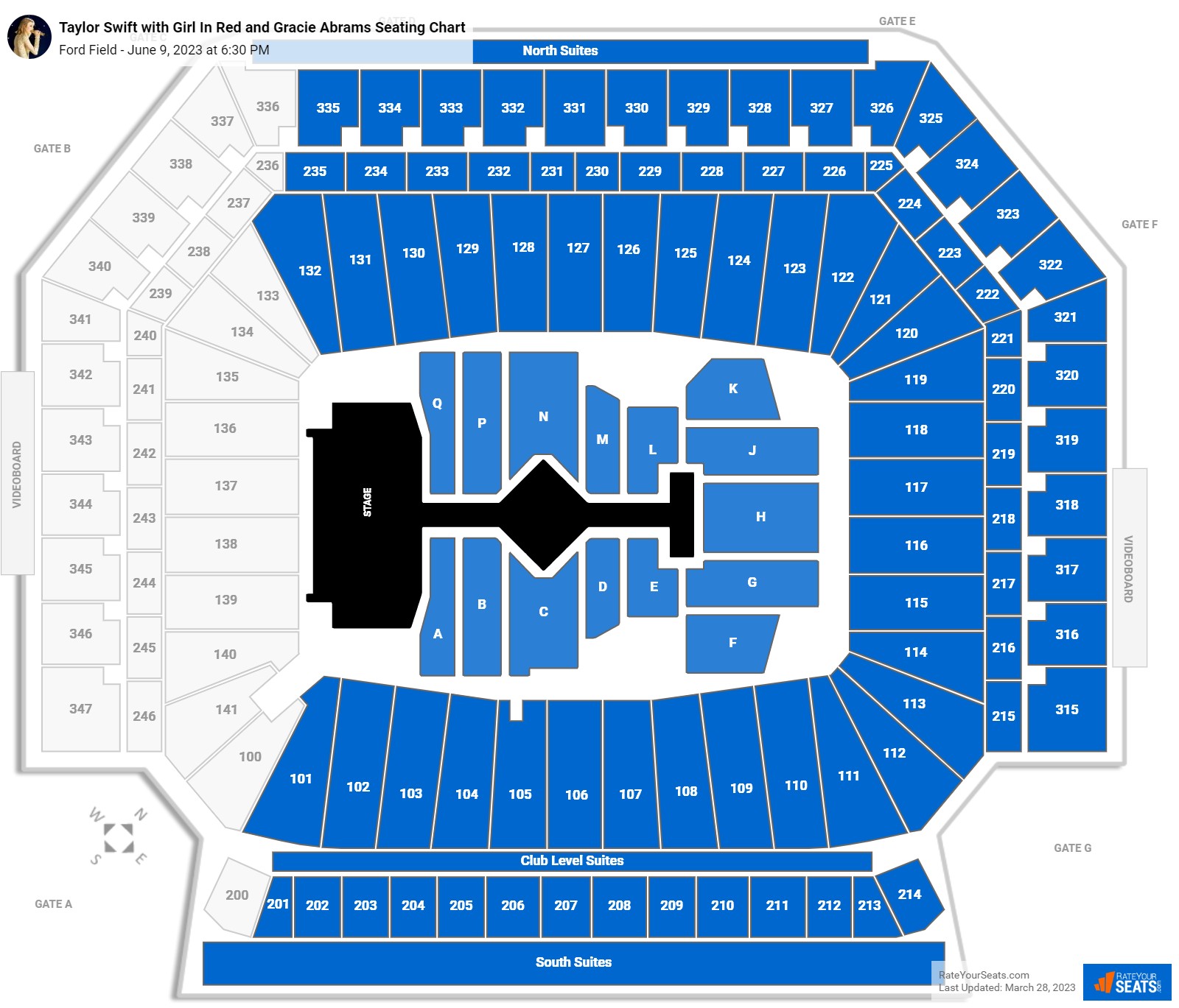 Taylor Swift with Girl In Red and Gracie Abrams seating chart Ford Field