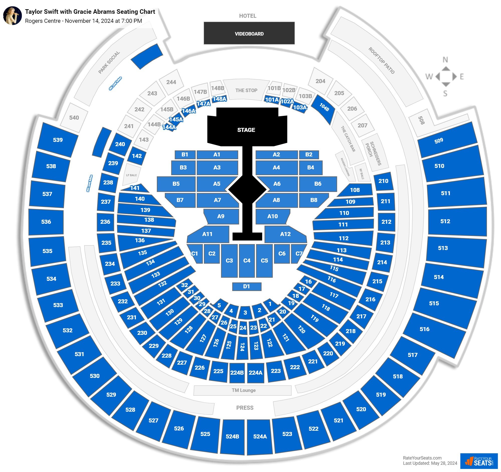 Taylor Swift with Gracie Abrams seating chart Rogers Centre
