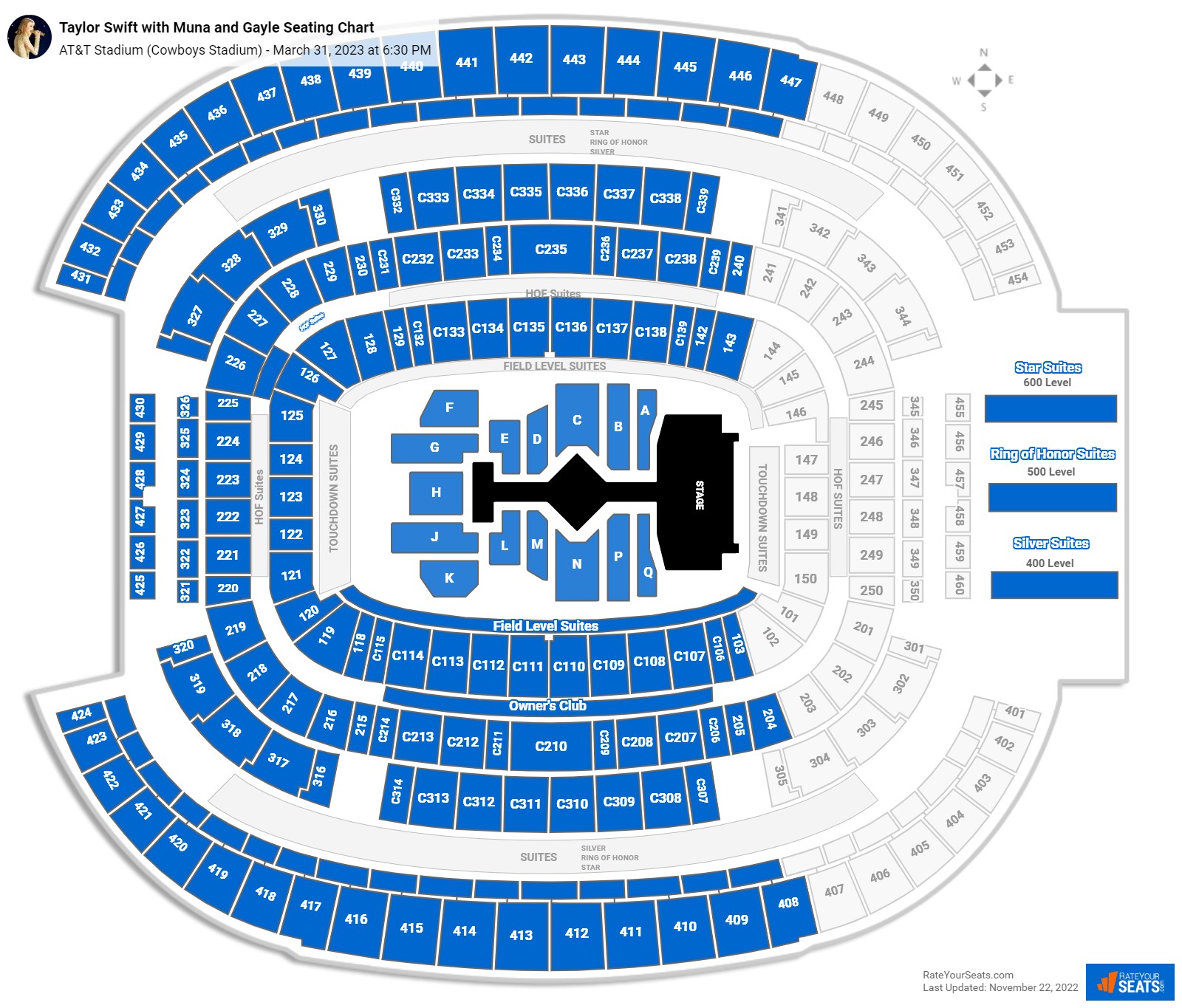 At T Stadium Seating Chart For Taylor Swift Concert