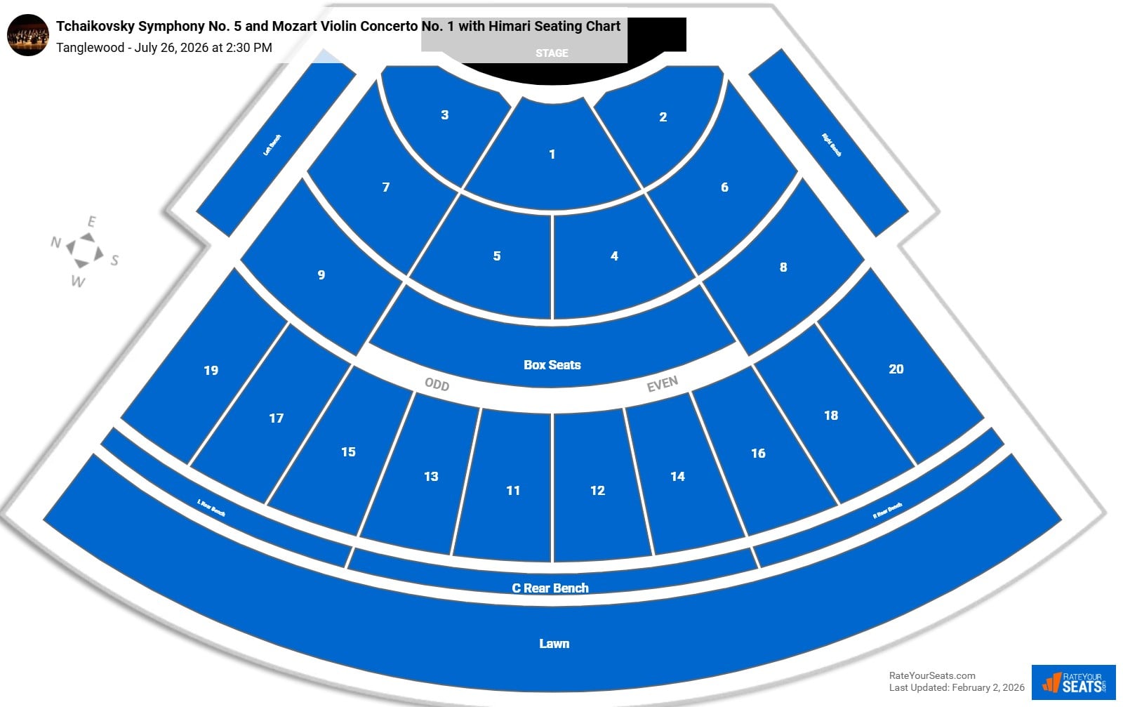 Tchaikovsky Symphony No. 5 and Mozart Violin Concerto No. 1 with Himari seating chart Tanglewood