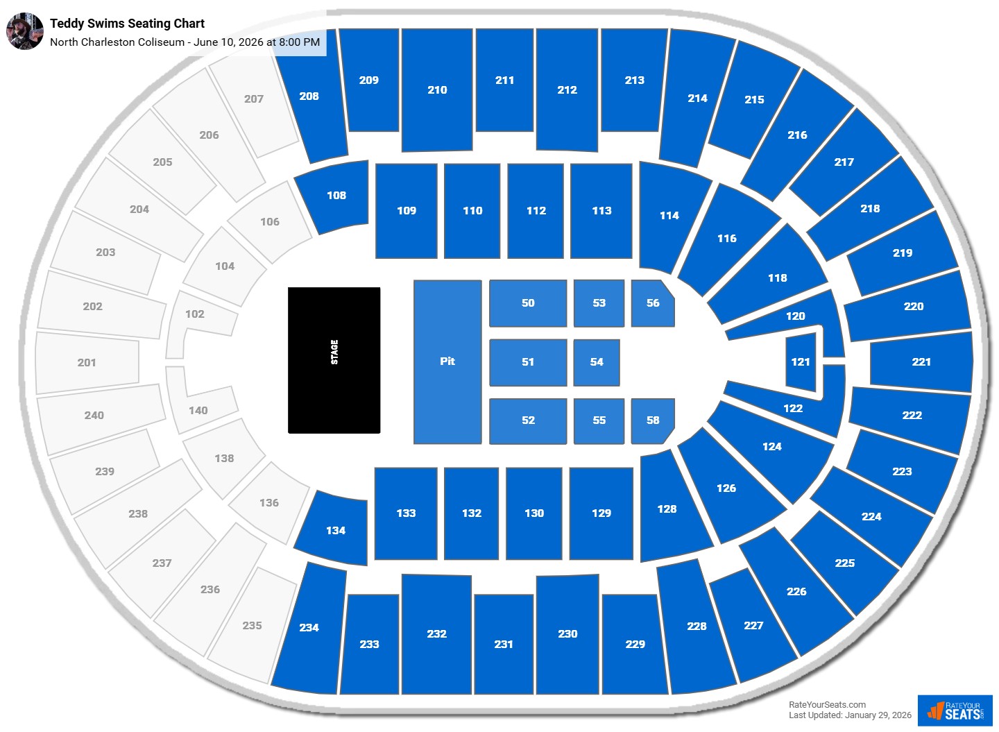 Teddy Swims seating chart North Charleston Coliseum