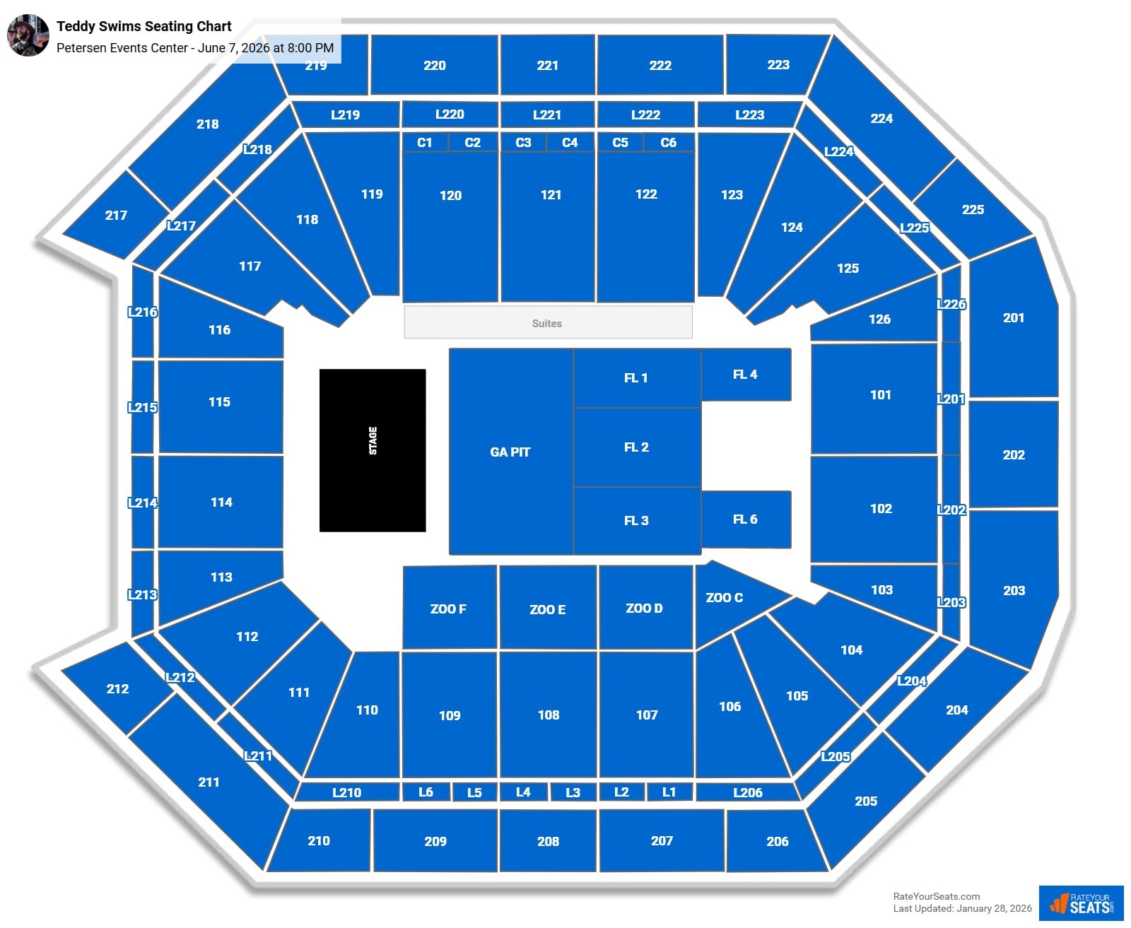 Teddy Swims seating chart Petersen Events Center