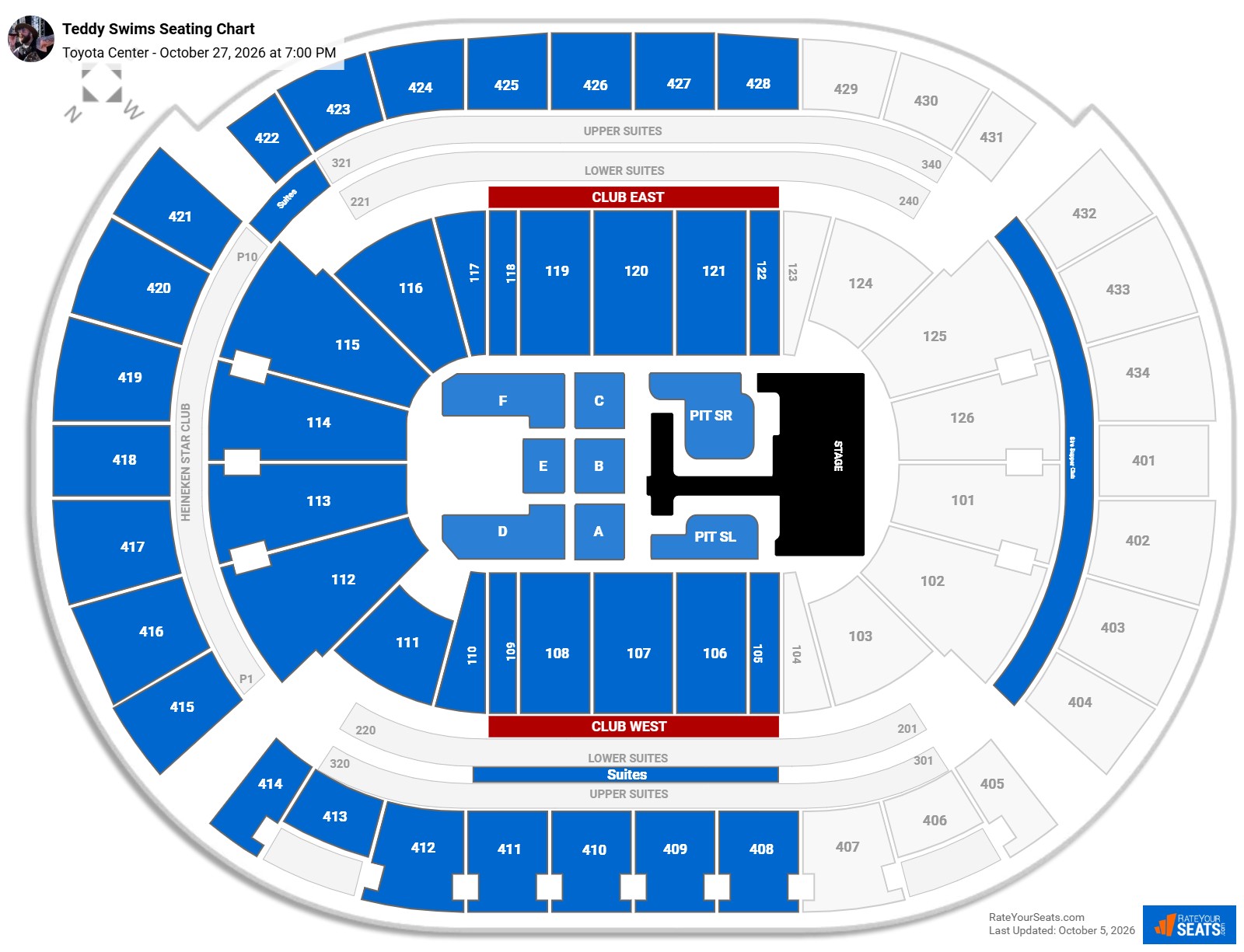 Teddy Swims Seating Chart at Toyota Center