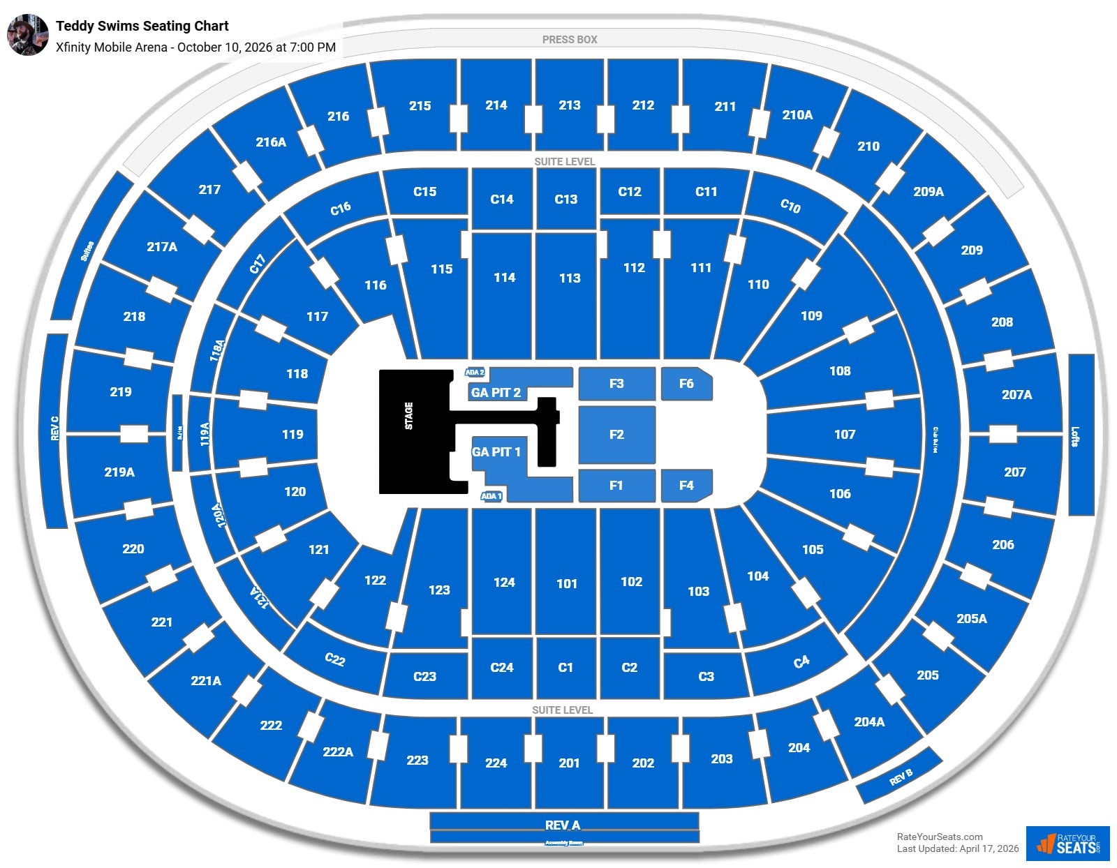 Teddy Swims Seating Chart at Xfinity Mobile Arena