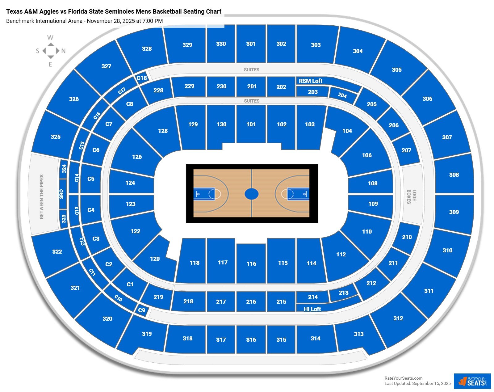 Texas A&M Aggies vs Florida State Seminoles Mens Basketball seating chart Benchmark International Arena