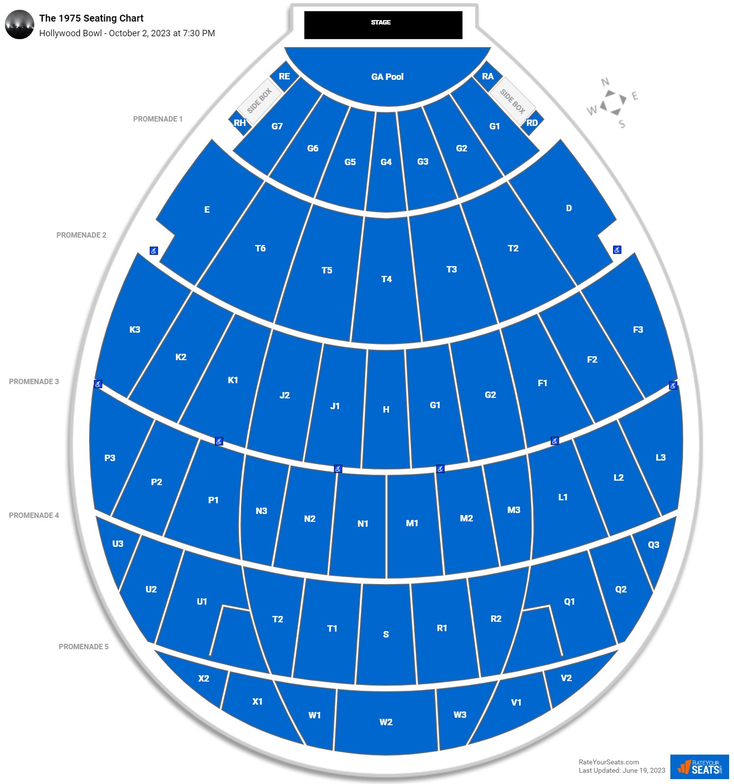 The 1975 seating chart Hollywood Bowl