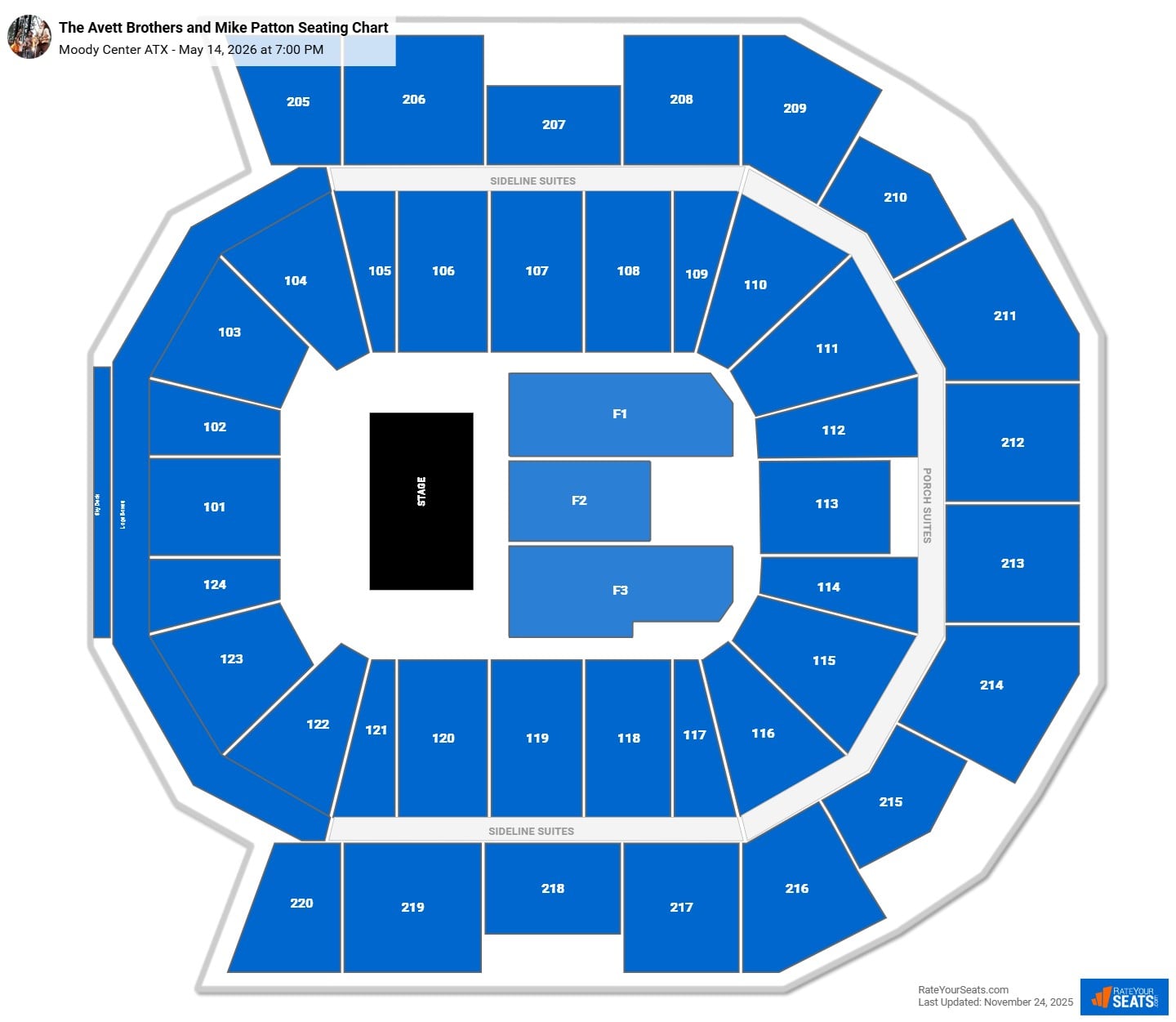 The Avett Brothers and Mike Patton seating chart Moody Center ATX