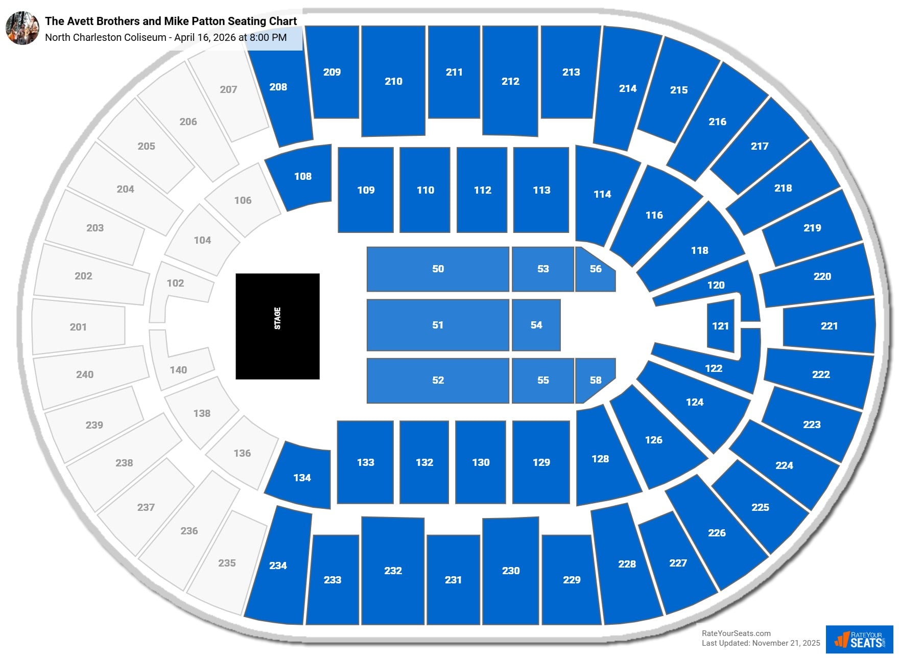The Avett Brothers and Mike Patton seating chart North Charleston Coliseum